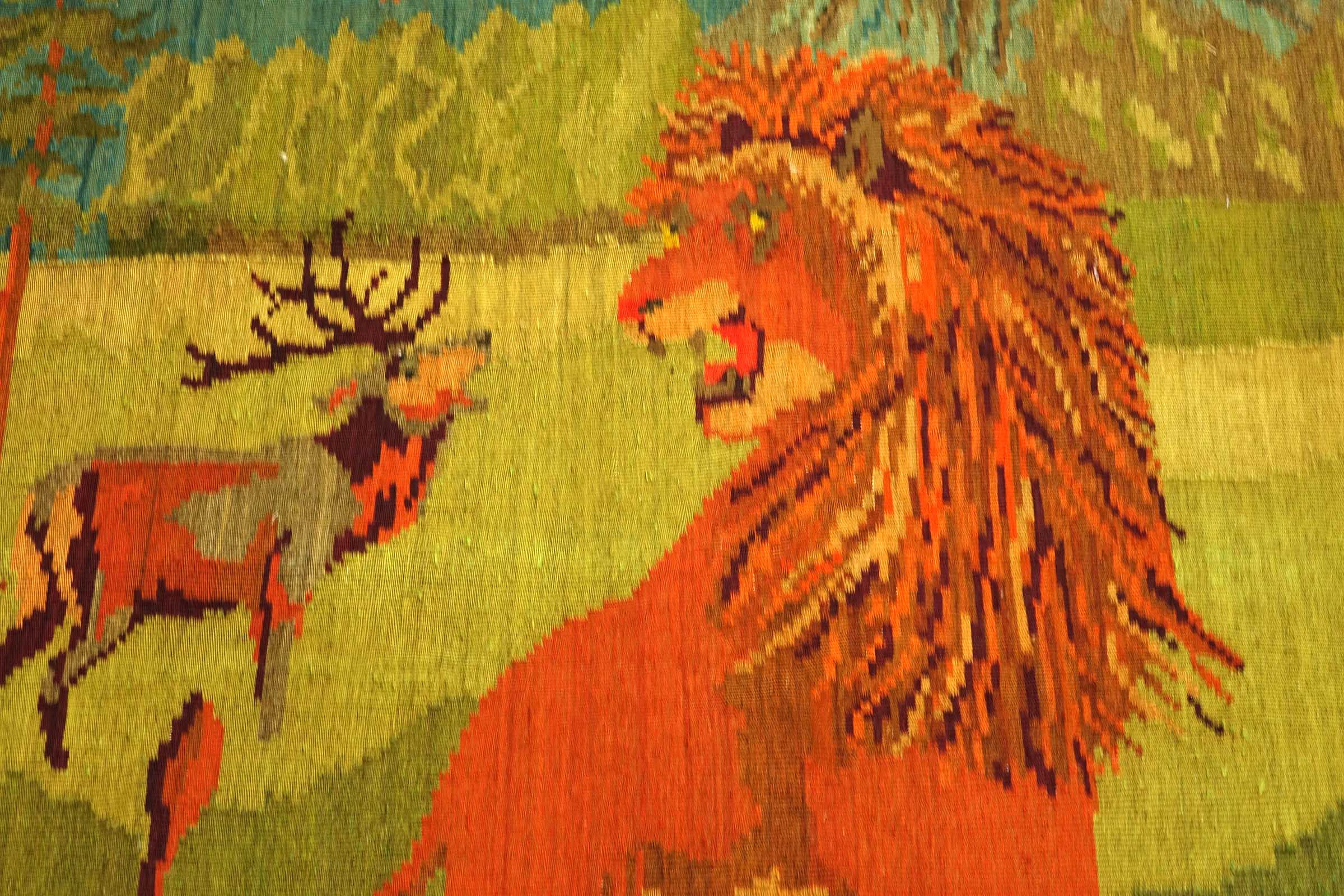 Moldawien Kelim Löwe 240x340 Handgewebt Teppich Bunt Tiermotive Orient Wolle