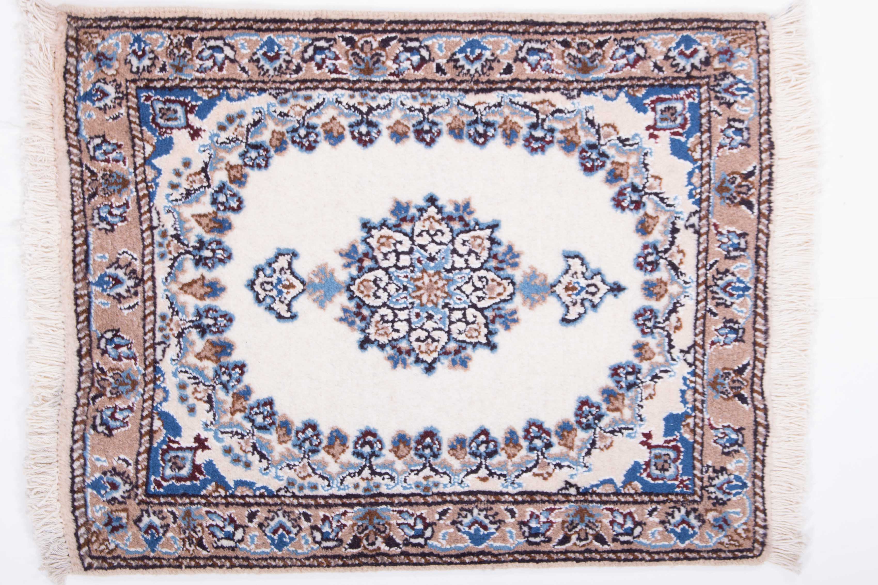 Perser Nain 60x80 Handgeknüpft Teppich Weiß Orientalisch Kurzflor Orient Rug