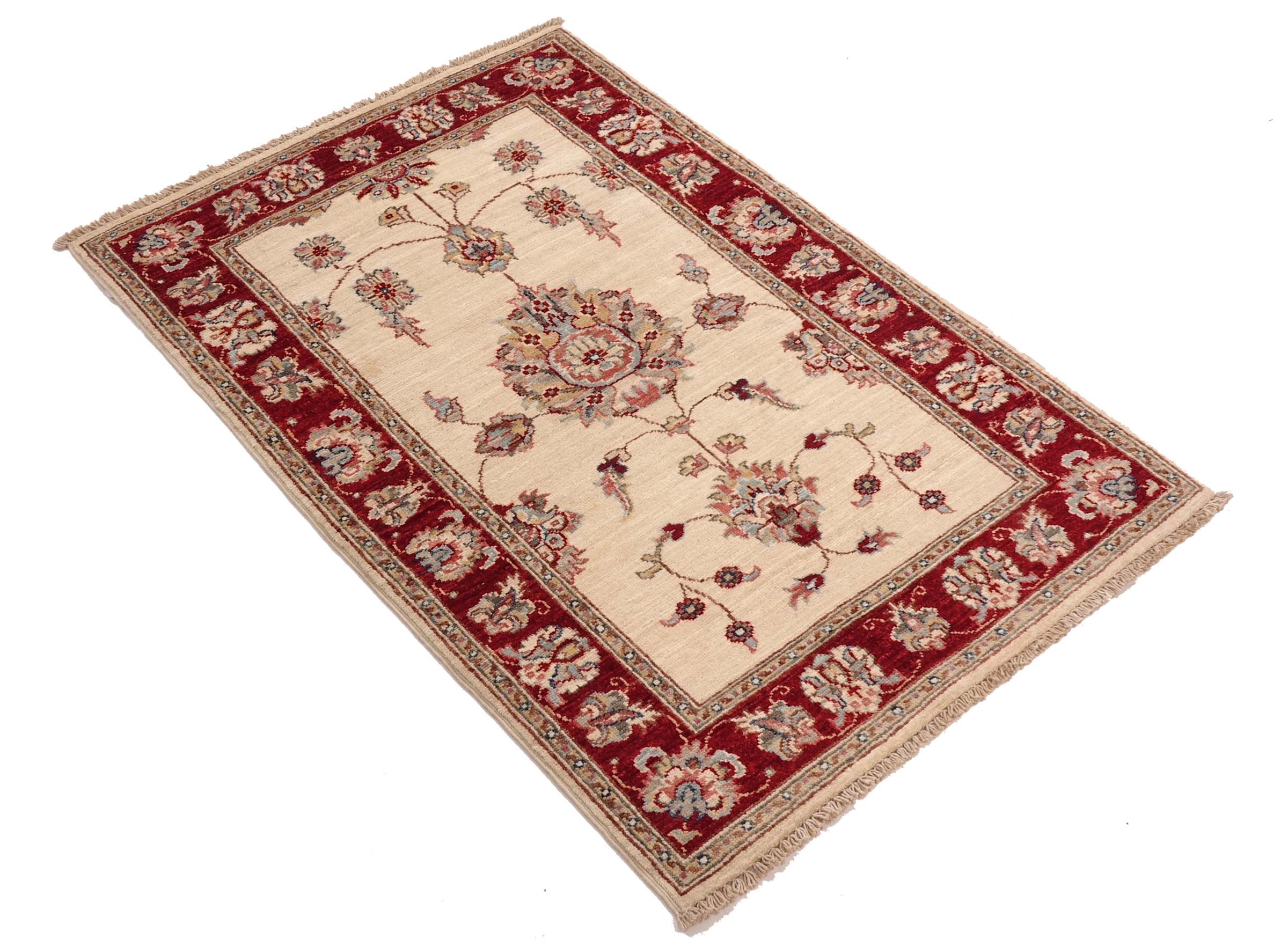 Chobi Ziegler Teppich 80x120 Handgeknüpft Beige Floral Orientalisch UNIKAT Kurzflor