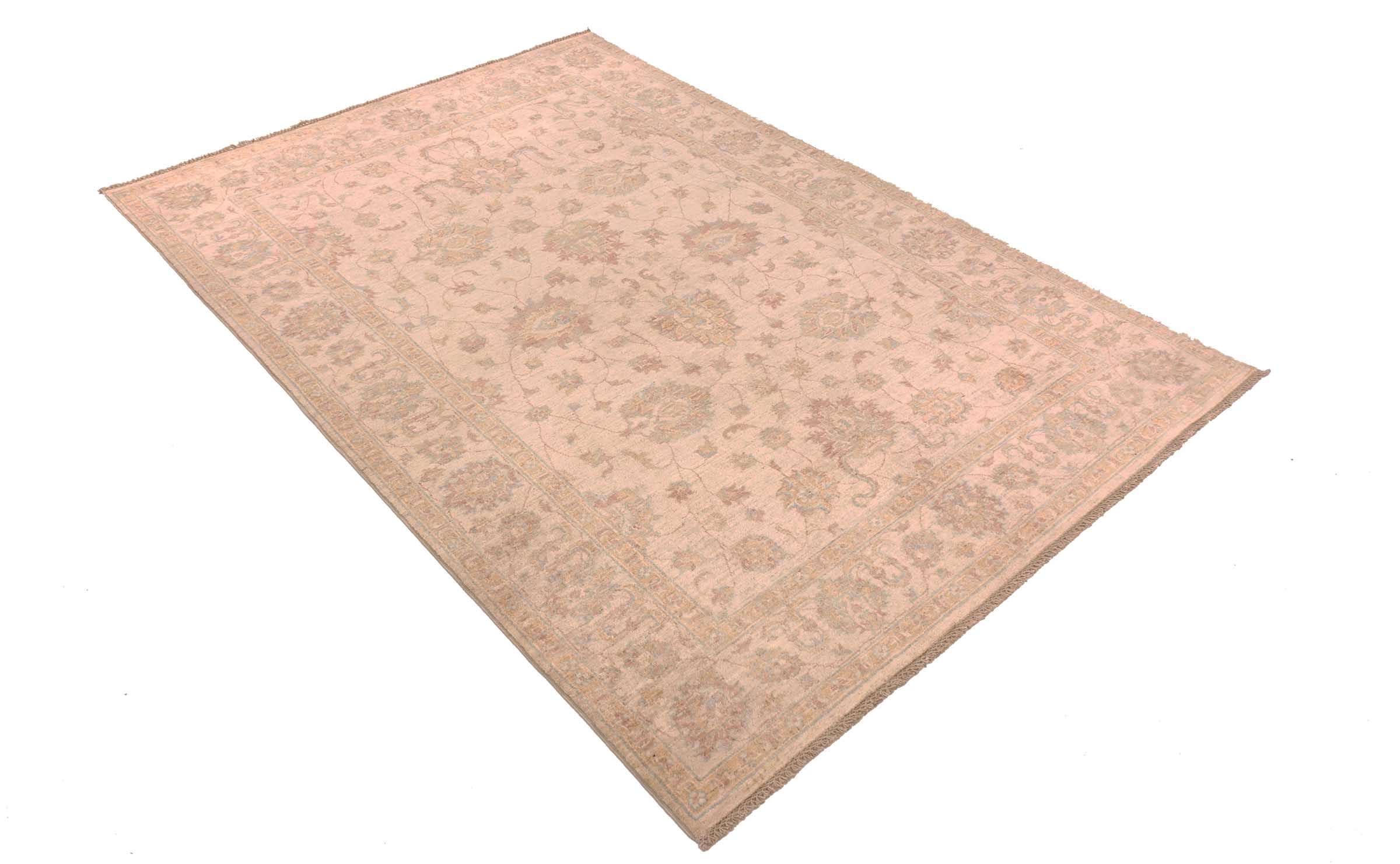 Chobi Ziegler Teppich 170x240 Handgeknüpft Beige Floral Orientalisch UNIKAT Kurzflor