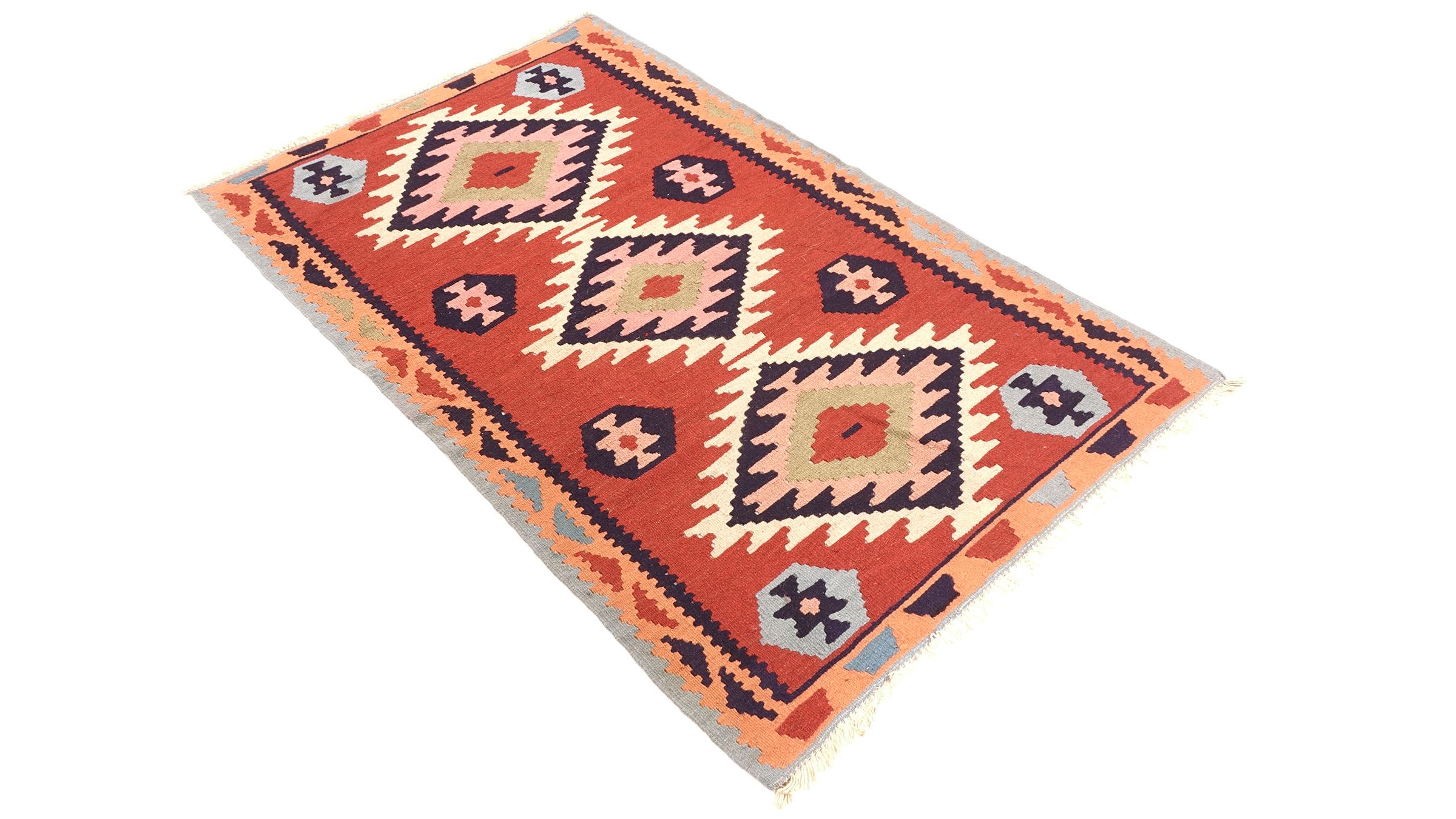 Perserteppich Kelim Ardebil 90x150 Handgewebt Braun Geometrisch Handarbeit Zimmer