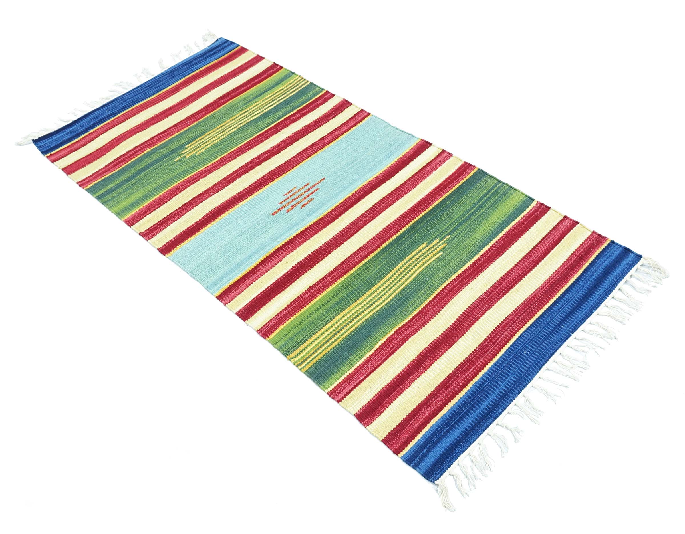 Knallbunter Kelim Teppich 60x120 Handgewebt Mehrfarbig Streifen Handarbeit Gewebt