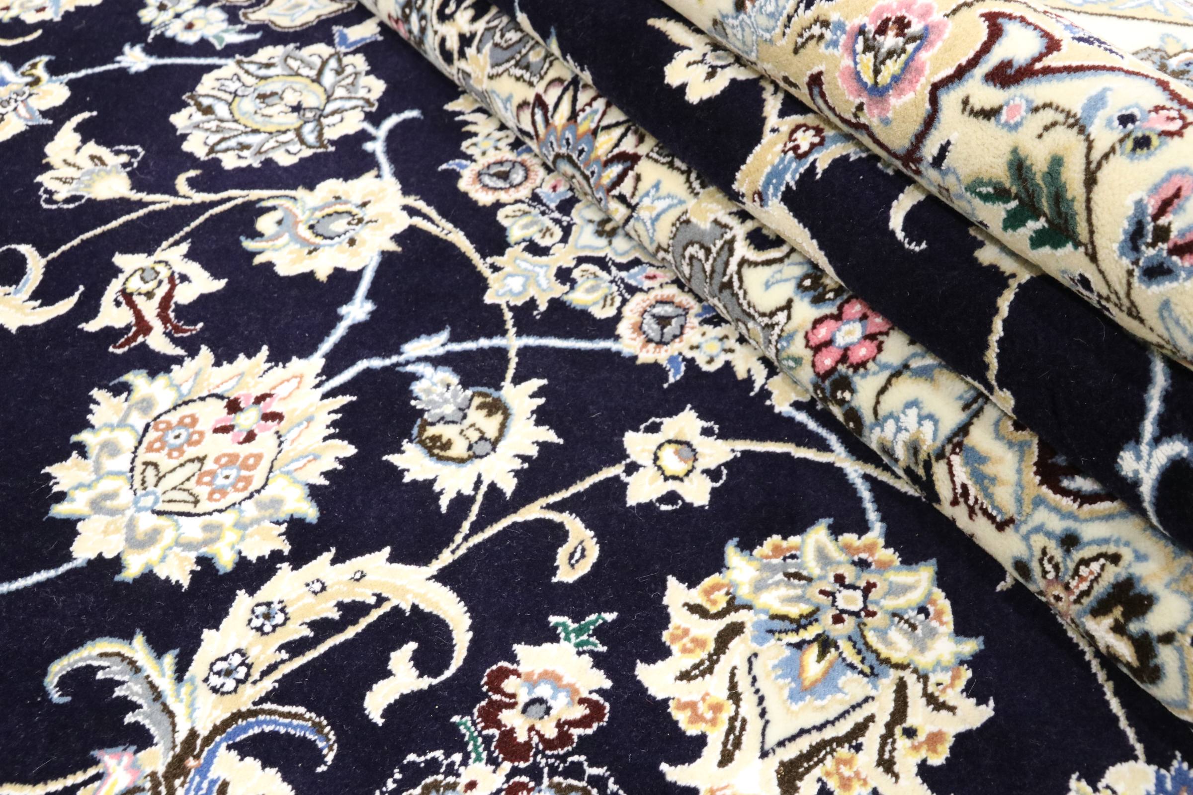 Perserteppich Nain 9LA 200x300 Handgeknüpft Dunkelblau Medaillon Orientalisch UNIKAT