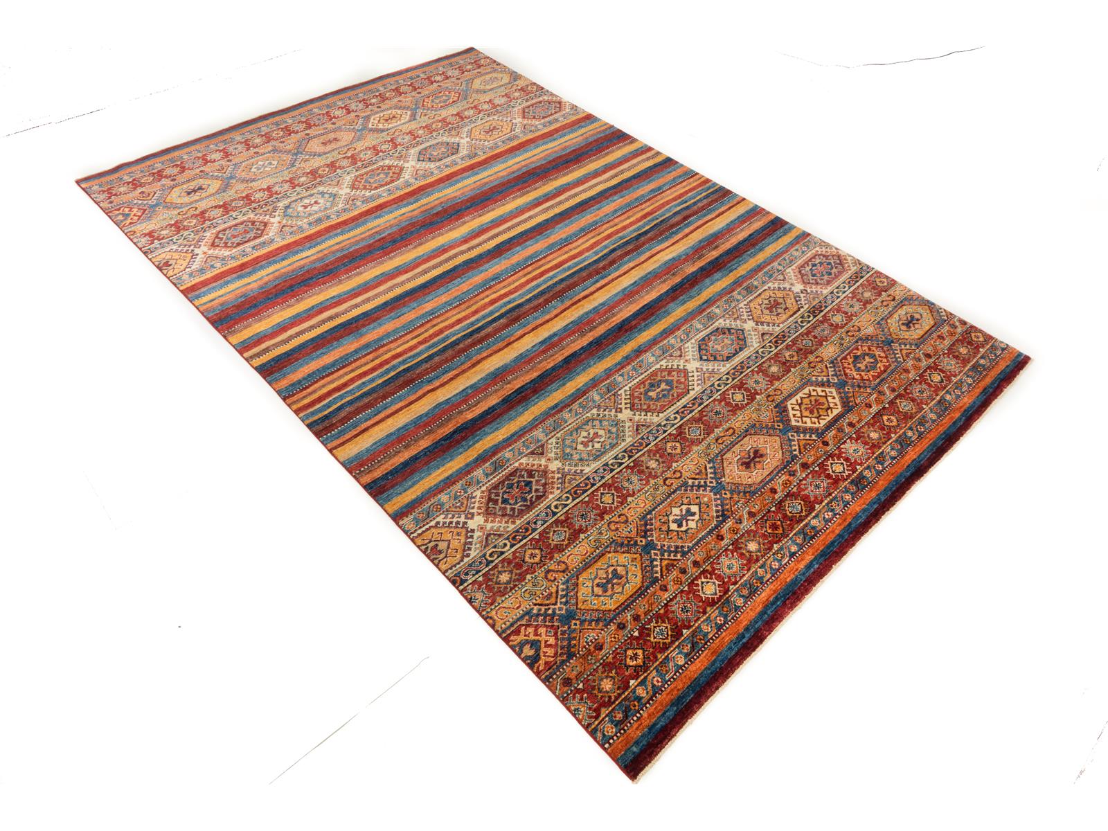 Afghan Ziegler Khorjin 210x320 Handgeknüpft Teppich Mehrfarbig Linien Kurzflor