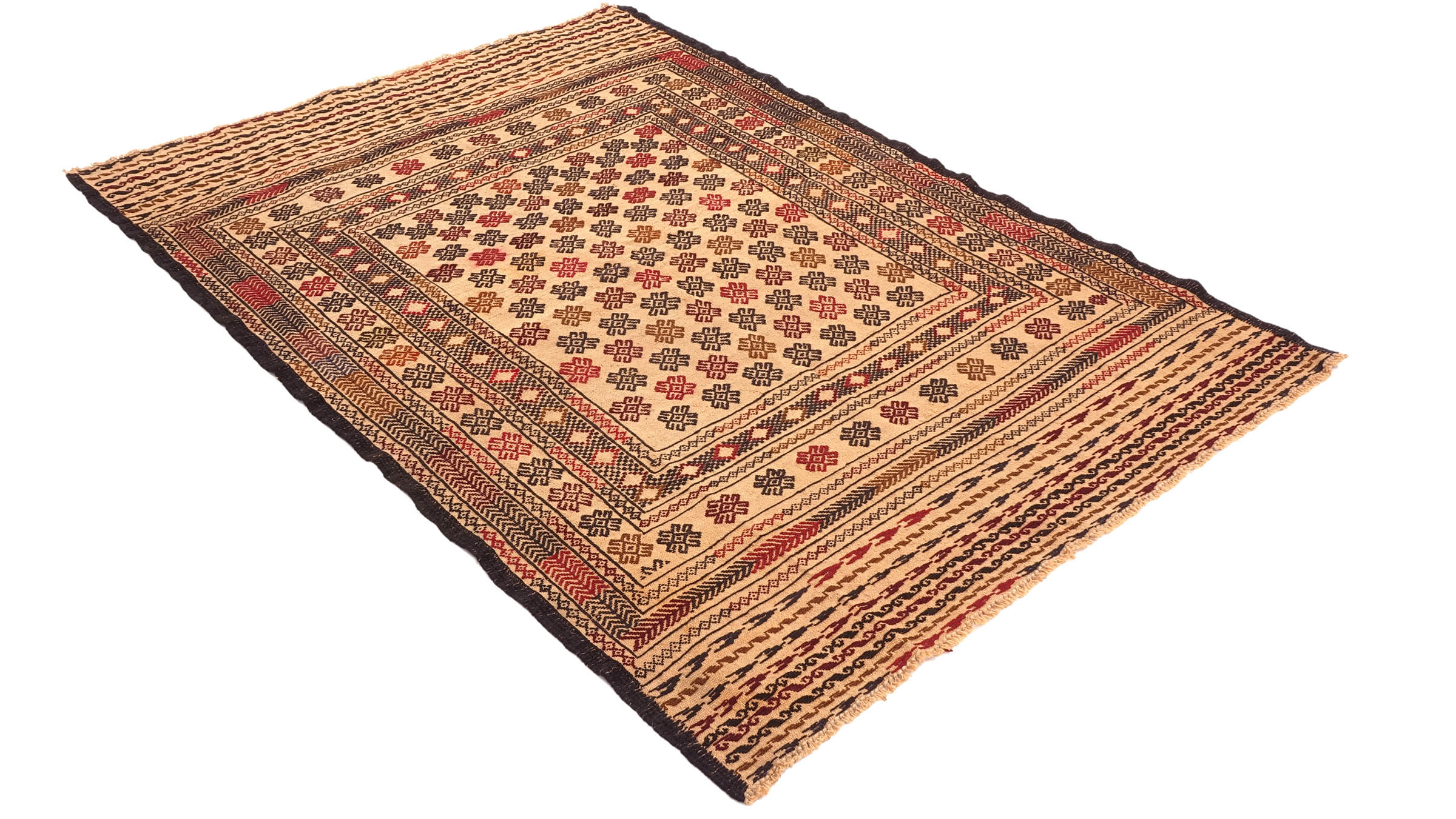 Afghan Kelim Gol Barjasta Teppich 140x200 Handgewebt Gold Geometrisch Handarbeit Gewebt