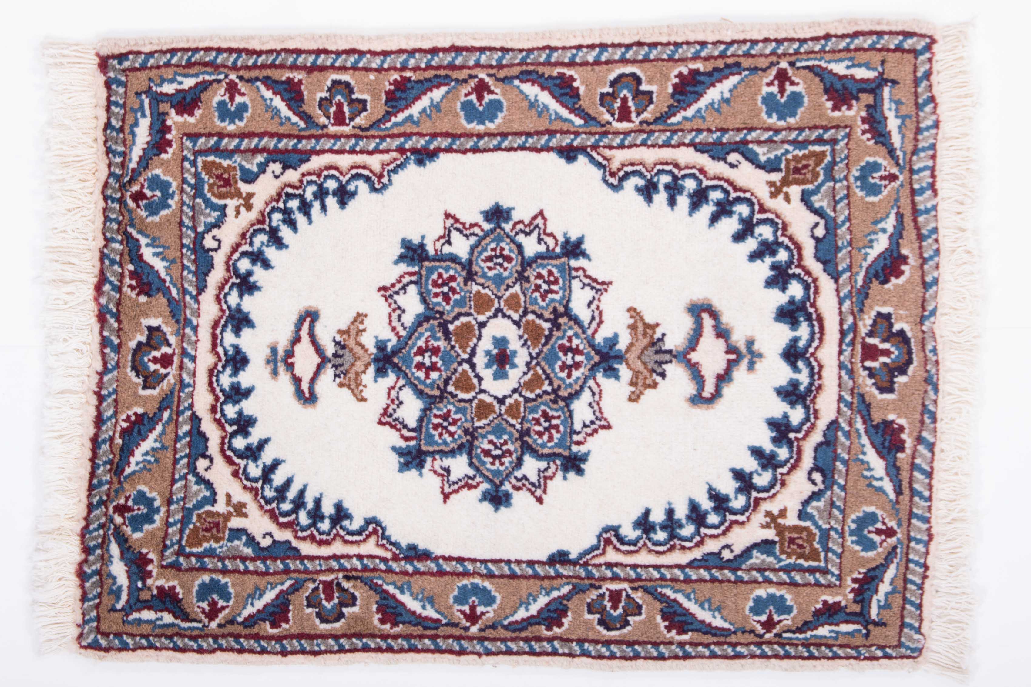 Perser Nain 60x80 Handgeknüpft Teppich Weiß Orientalisch Kurzflor Orient Rug