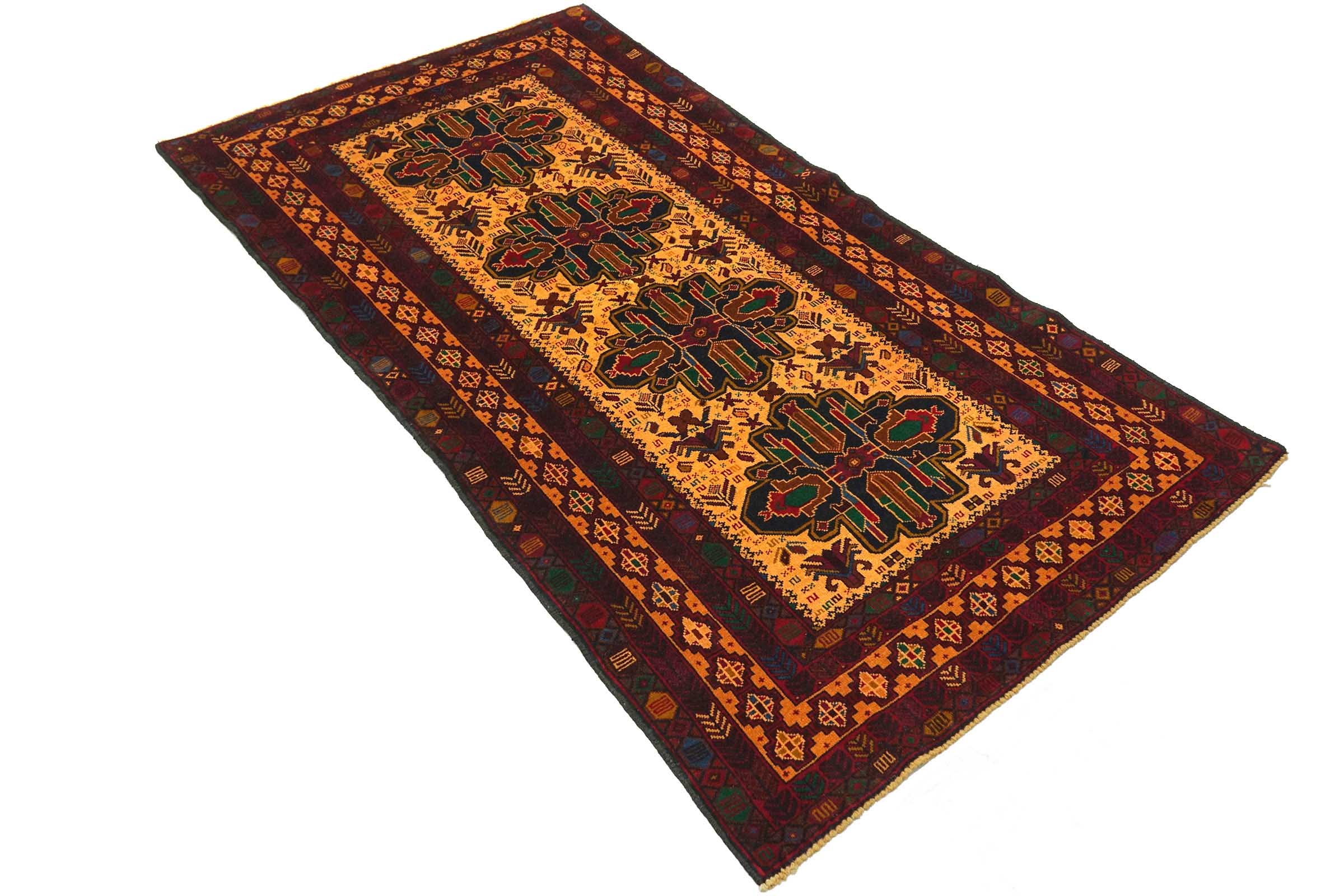 Afghan Belutsch Baluch 110x200 Handgeknüpft Orientteppich Beige Geometrisch