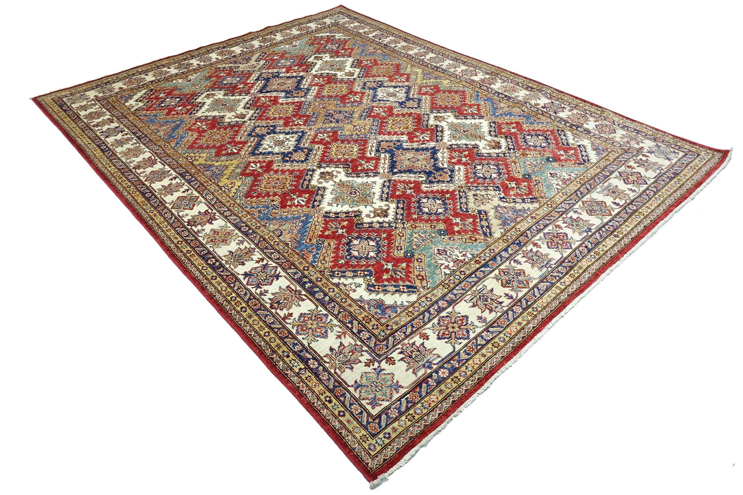 Afghan Feiner Kazak Teppich 250x300 Handgeknüpft Rot Geometrisch Orient Kurzflor