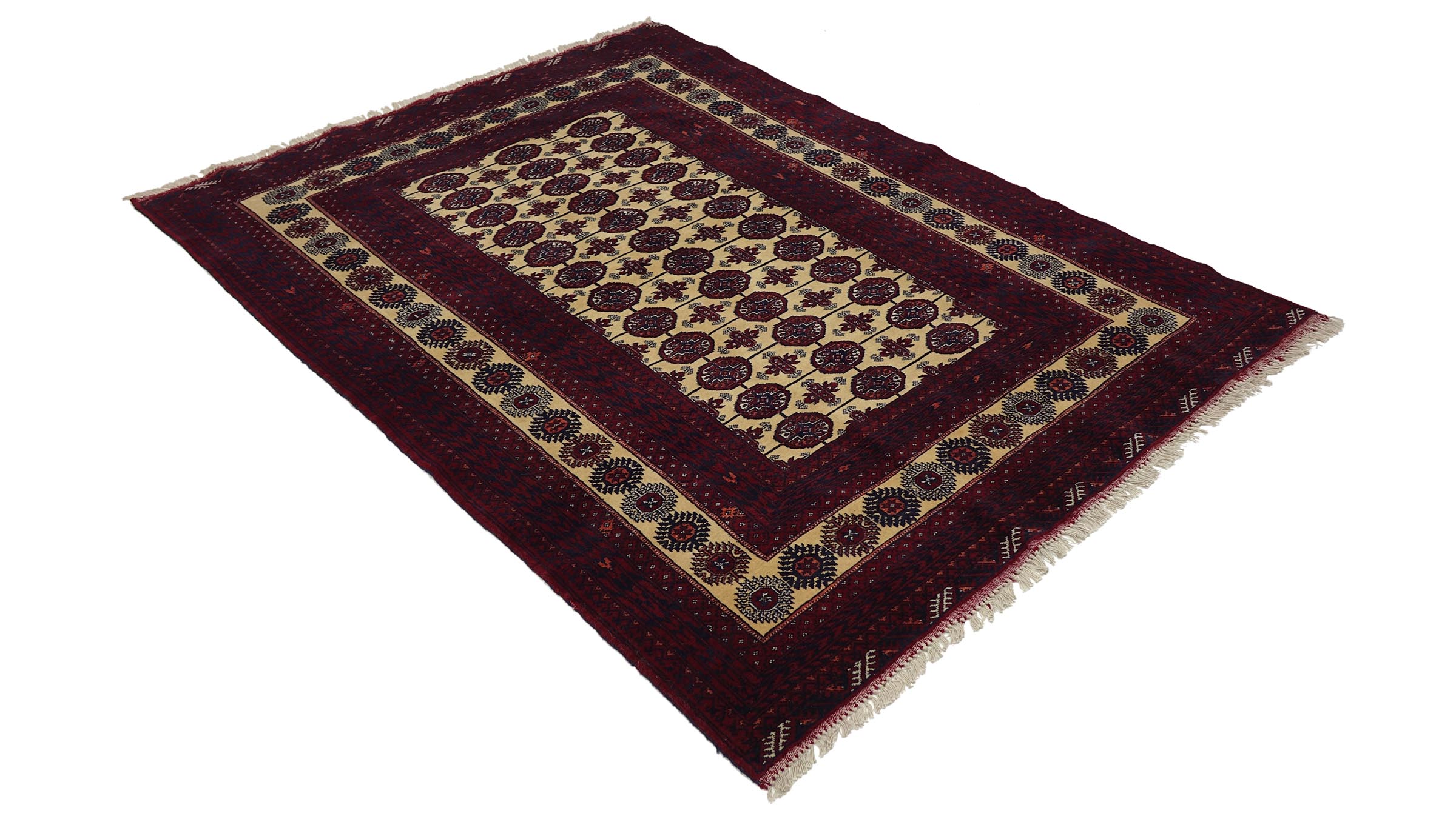 Afghan Teppich 130x180 Handgeknüpft Beige Geometrisch Orient Kurzflor Wohnzimmer