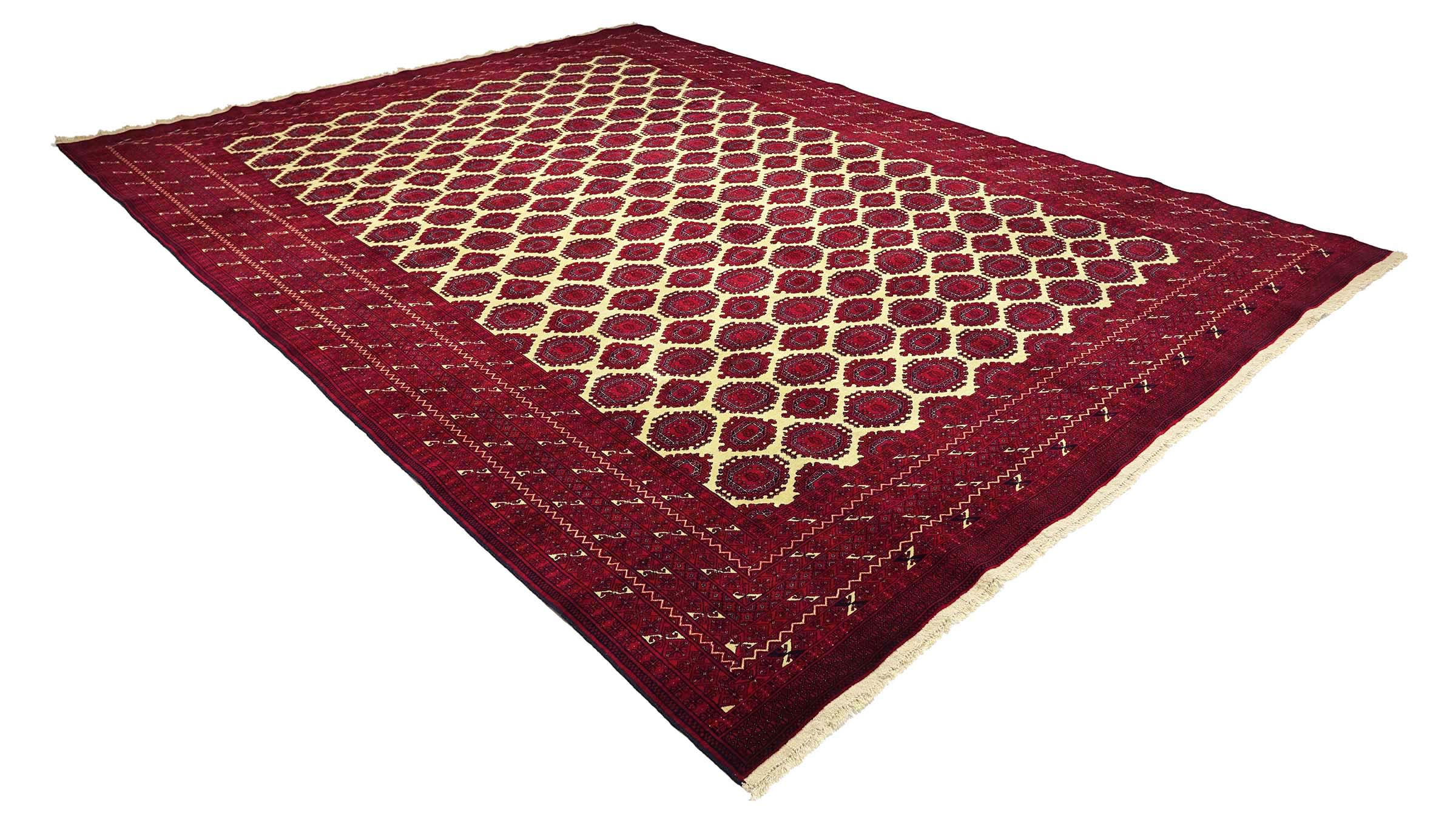 Afghan Teppich 300x400 Handgeknüpft Rot Geometrisch Orient Kurzflor Wohnzimmer