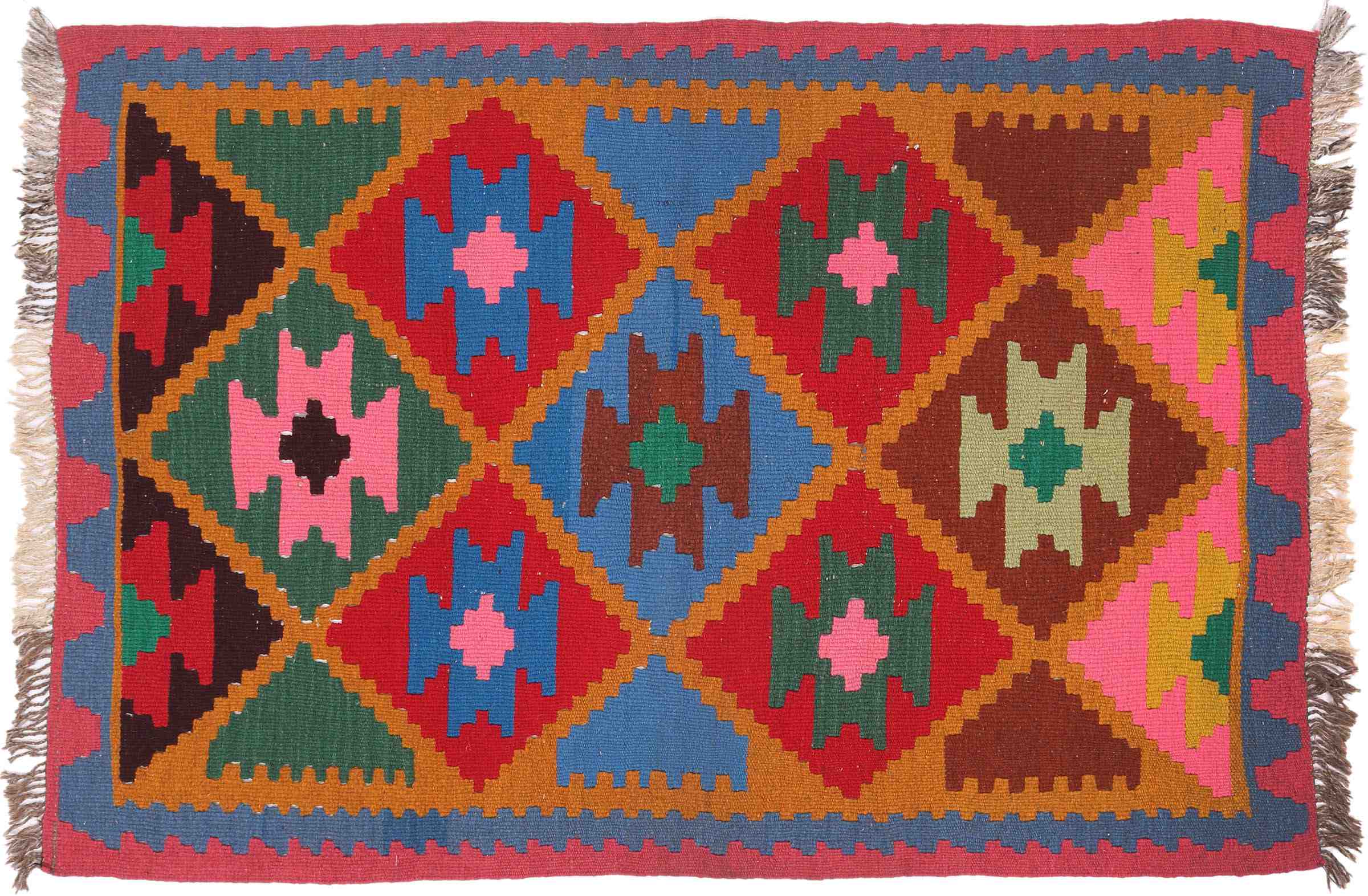 Perserteppich Kelim Ardebil 100x150 Handgewebt Rosa Geometrisch Handarbeit Zimmer