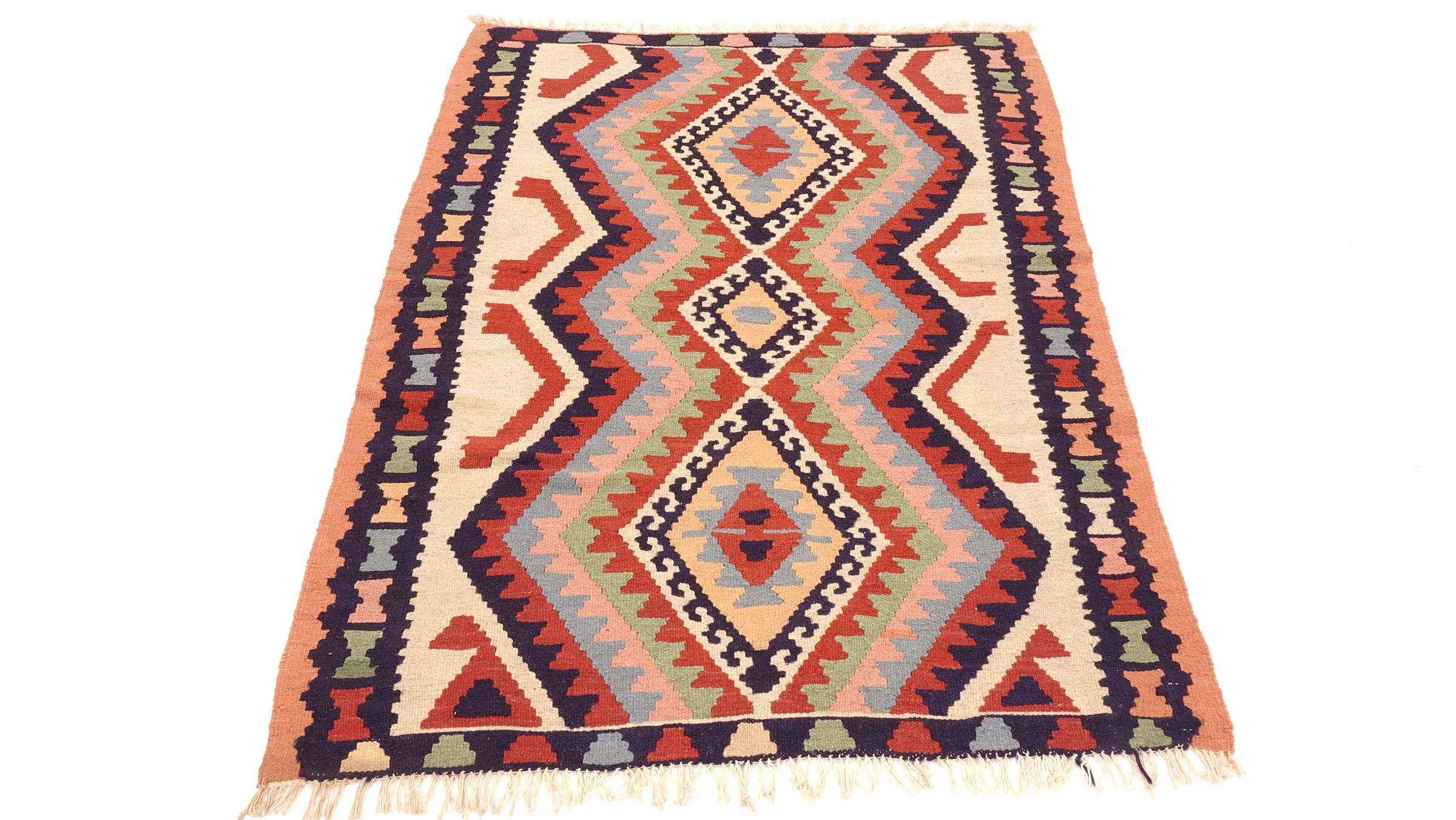 Perserteppich Kelim Ardebil 100x150 Handgewebt Beige Geometrisch Handarbeit Zimmer