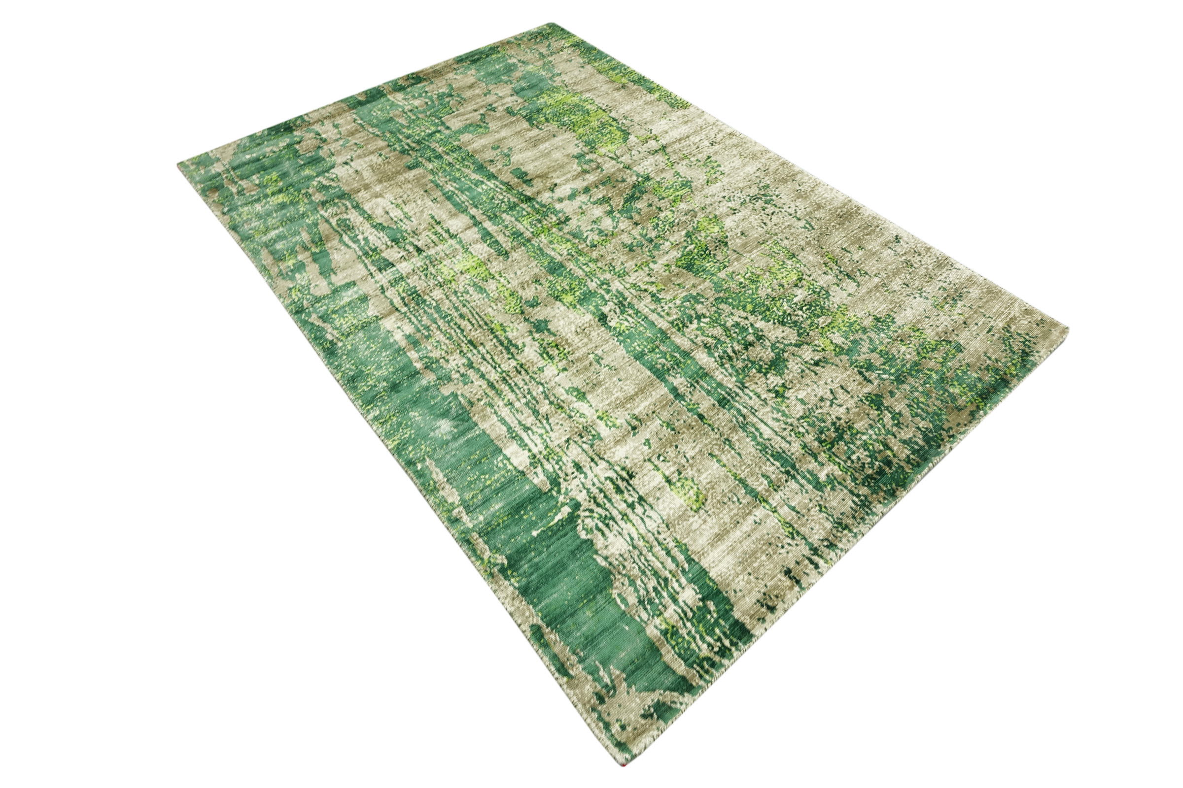 Handloom Vintage 230x160 Handgewebt Teppich 160x230 Grün Abstrakt Handarbeit Orient