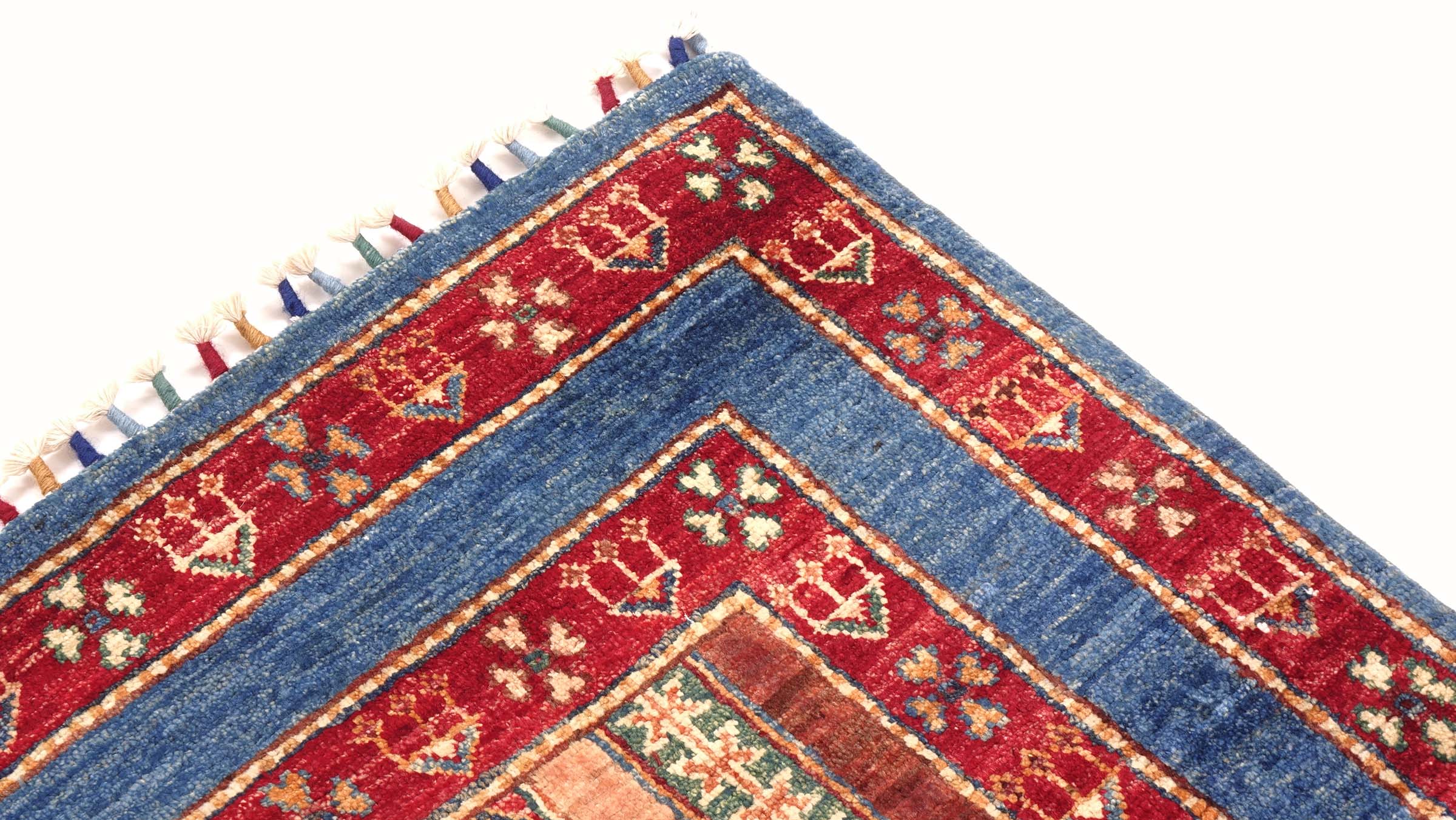Afghan Khorjin Shaal Teppich 100x150 Handgeknüpft Blau Streifen Orient Kurzflor