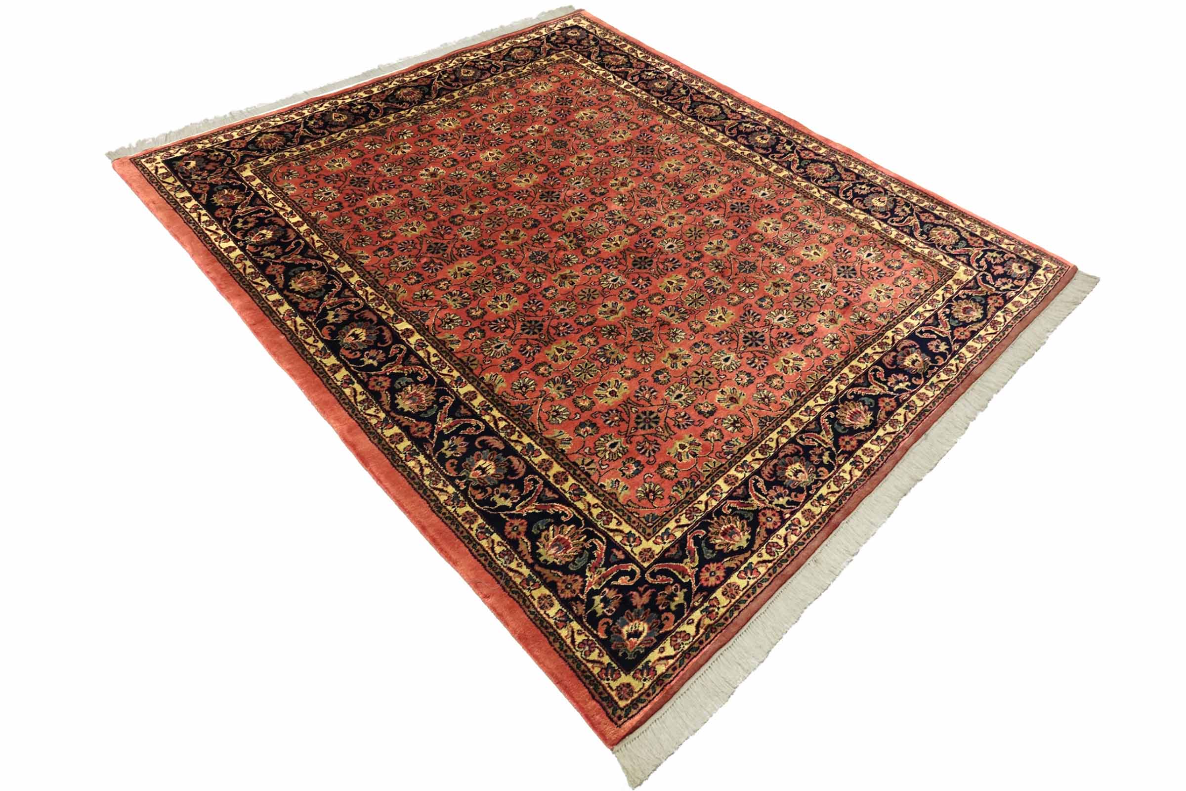 Sarough Teppich 210x240 Handgeknüpft Quadratisch Rosa Floral Wolle Kurzflor Rug