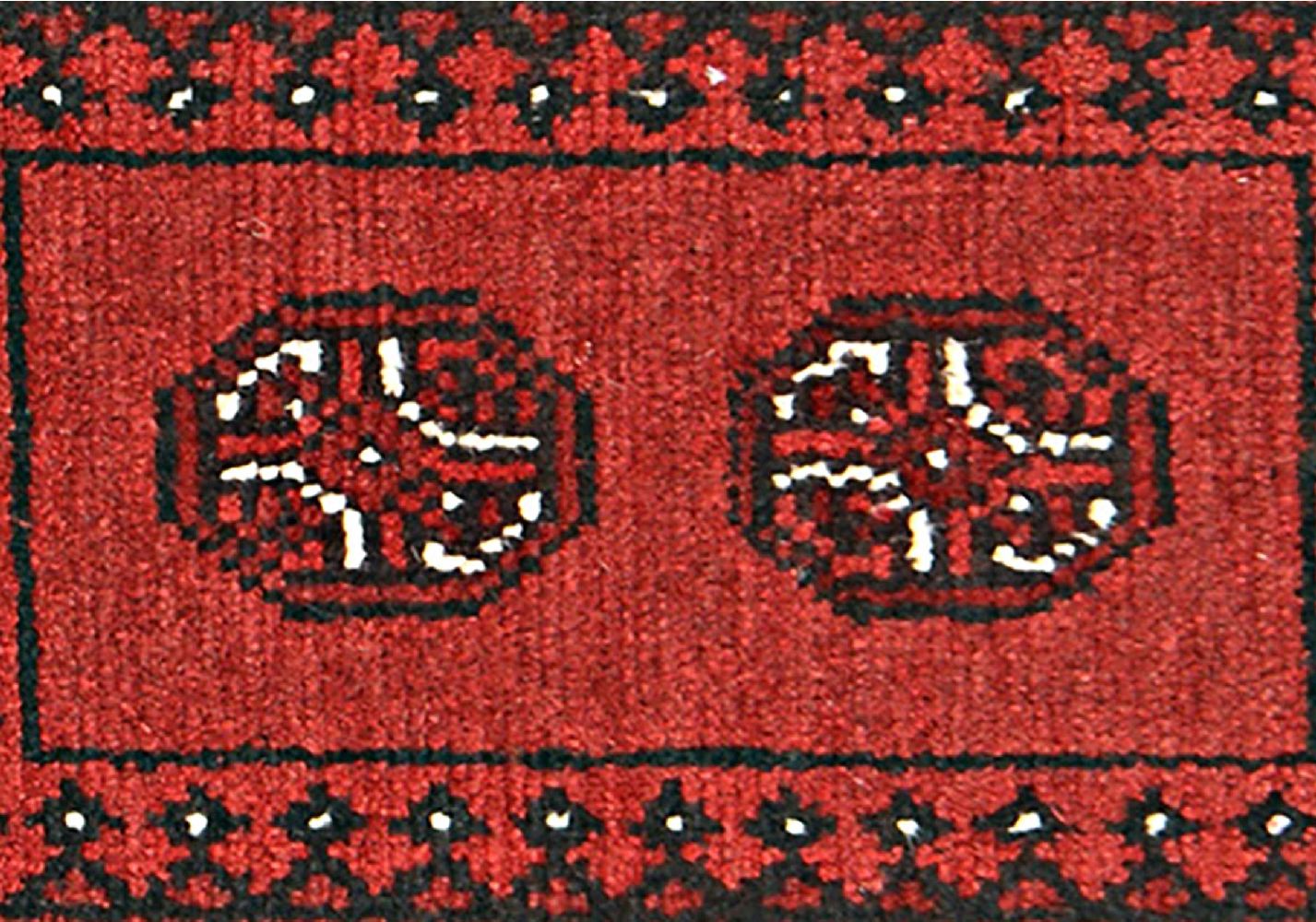 Afghan Aqcha Poshti Teppich 40x60 Handgeknüpft Rot Geometrisch Orient Kurzflor