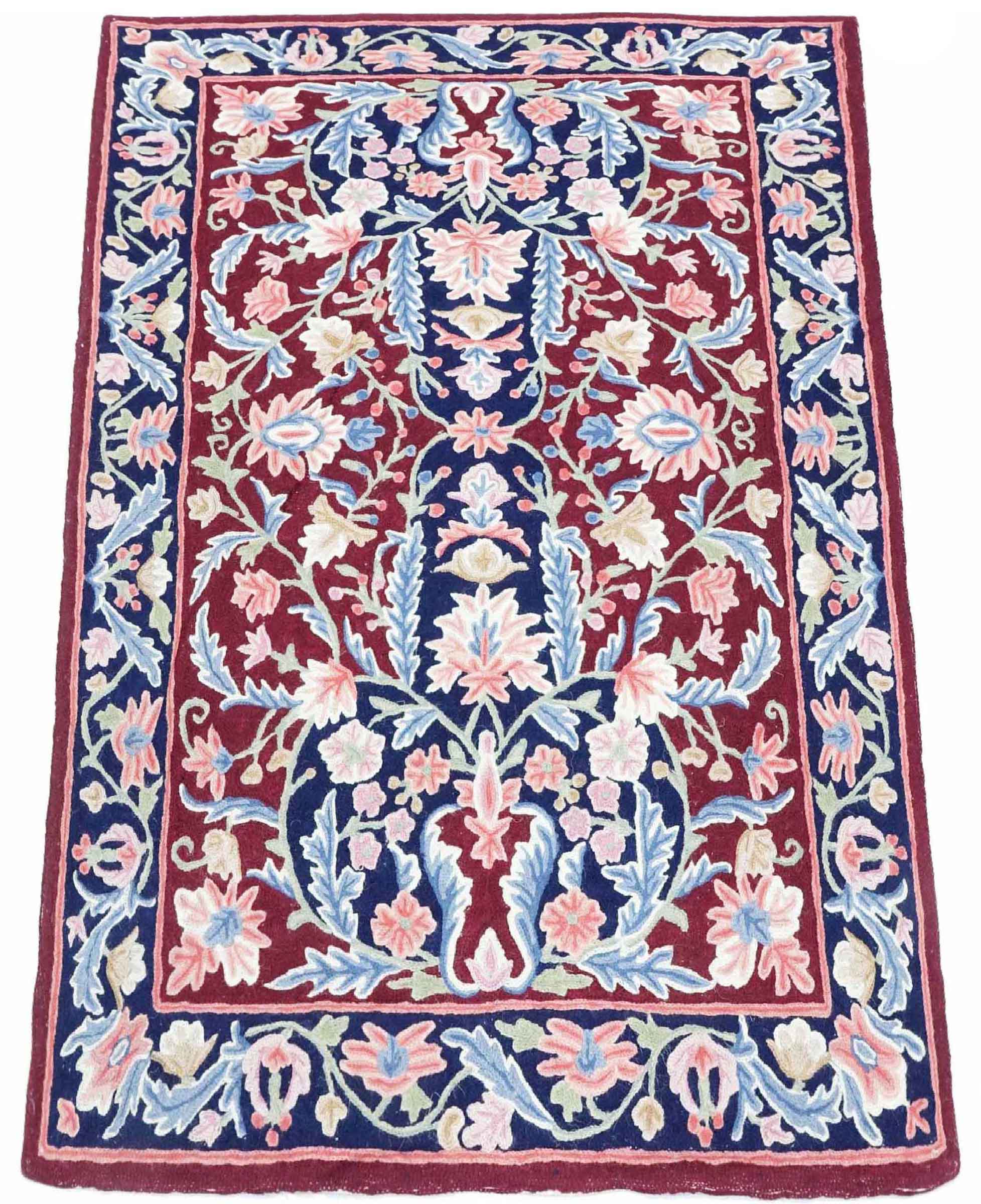 Chainstitch Kettenstich Teppich 80x120 Handgewebt Braun Blumenmuster Handarbeit Gewebt