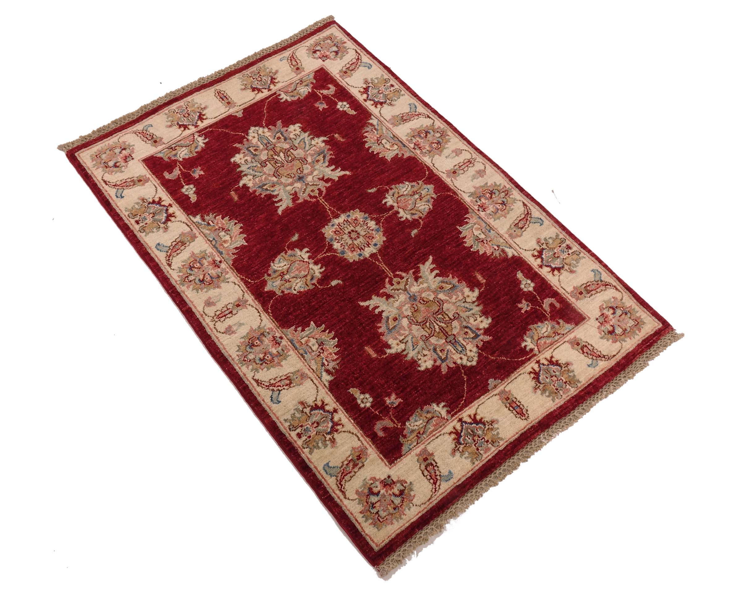 Chobi Ziegler Teppich 80x120 Handgeknüpft Rot Floral Orientalisch UNIKAT Kurzflor