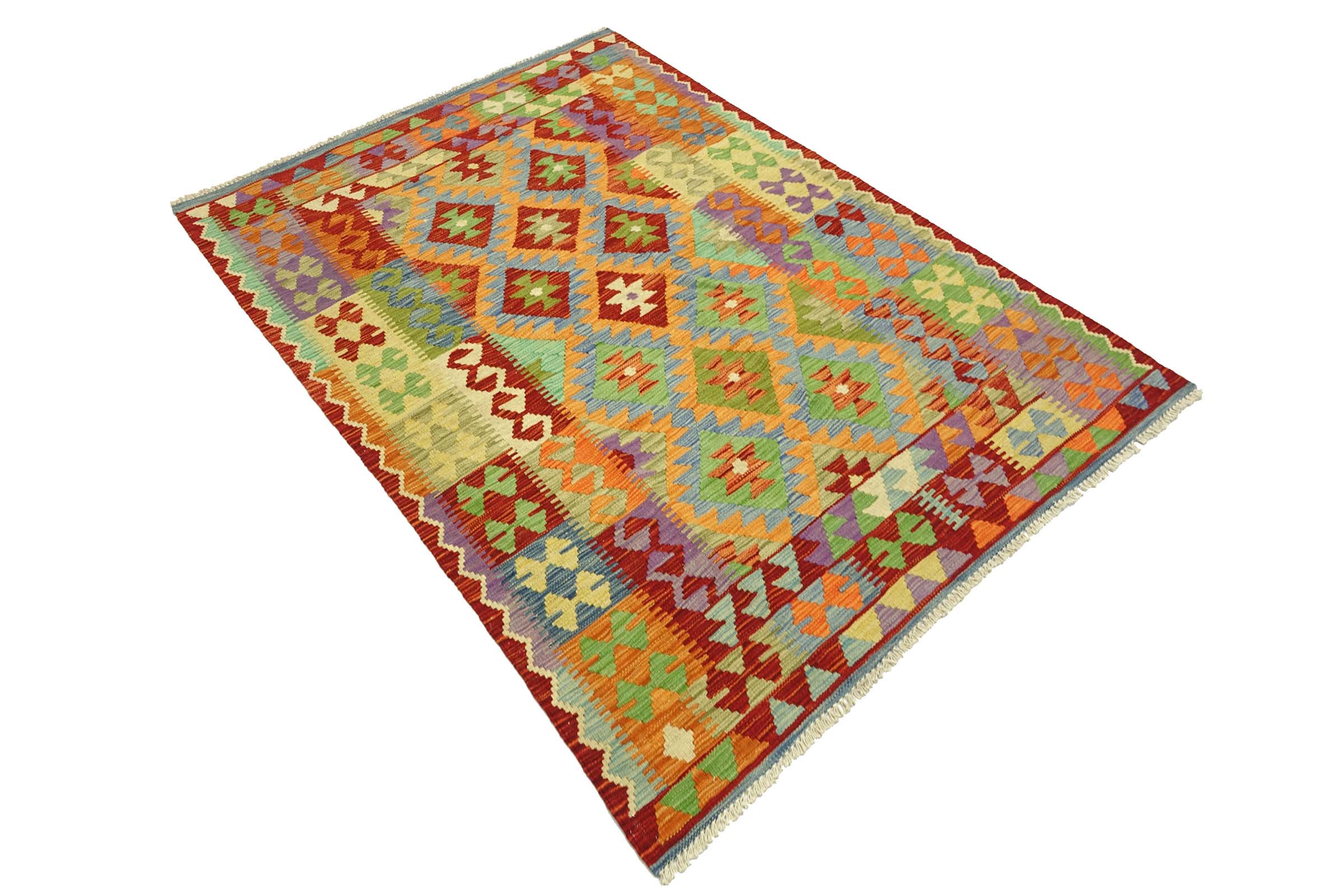 Afghan Maimana Kelim Bunt 140x200 Handgewebt Teppich Bunt Geometrisch Orient