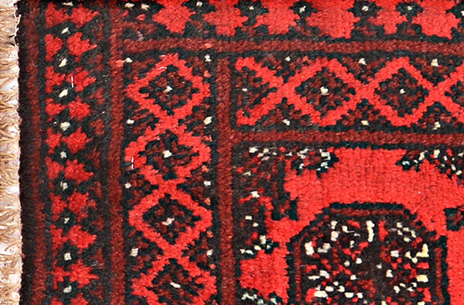 Afghan Aqcha Poshti Teppich 40x60 Handgeknüpft Rot Geometrisch Orient Kurzflor