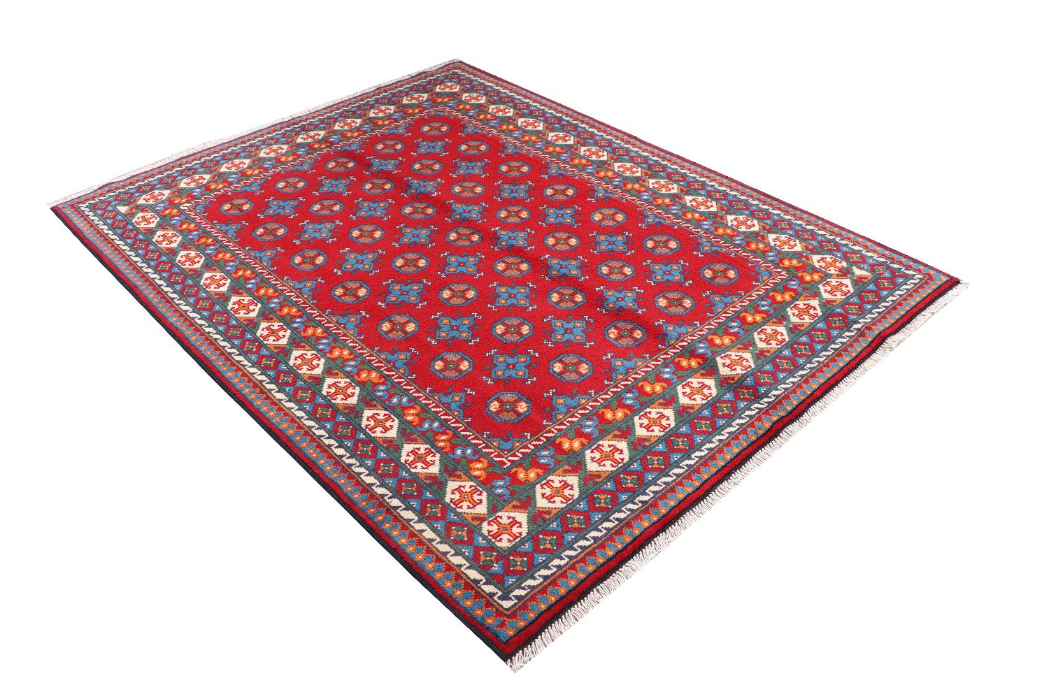 Afghan Akcha Rang Dar Teppich 150x200 Handgeknüpft Rot Durchgemustert Orient Kurzflor