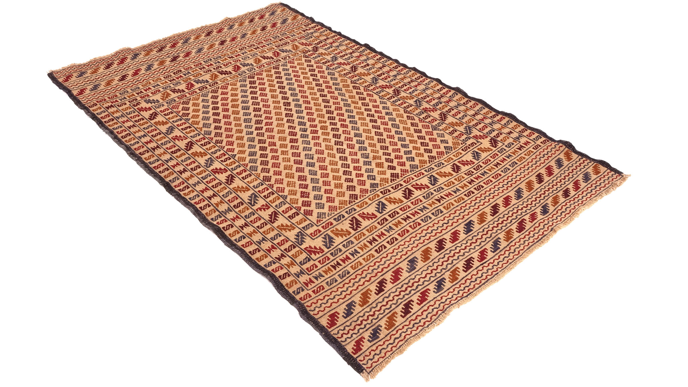 Afghan Kelim Gol Barjasta Teppich 120x190 Handgewebt Gold Geometrisch Handarbeit Gewebt