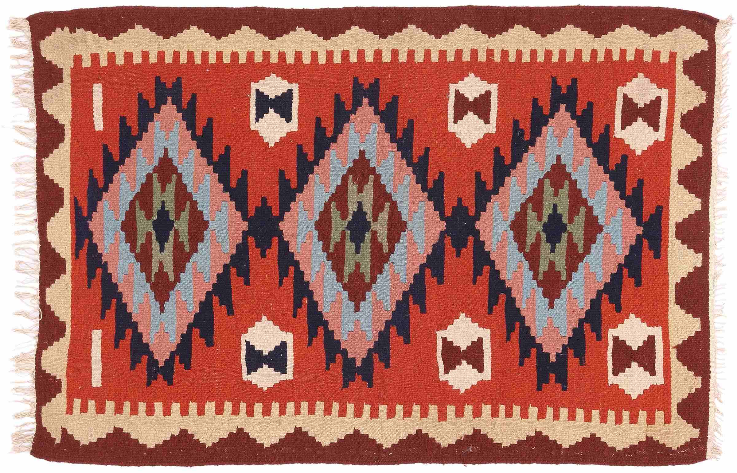 Perserteppich Kelim Ardebil 100x150 Handgewebt Orange Geometrisch Handarbeit Zimmer
