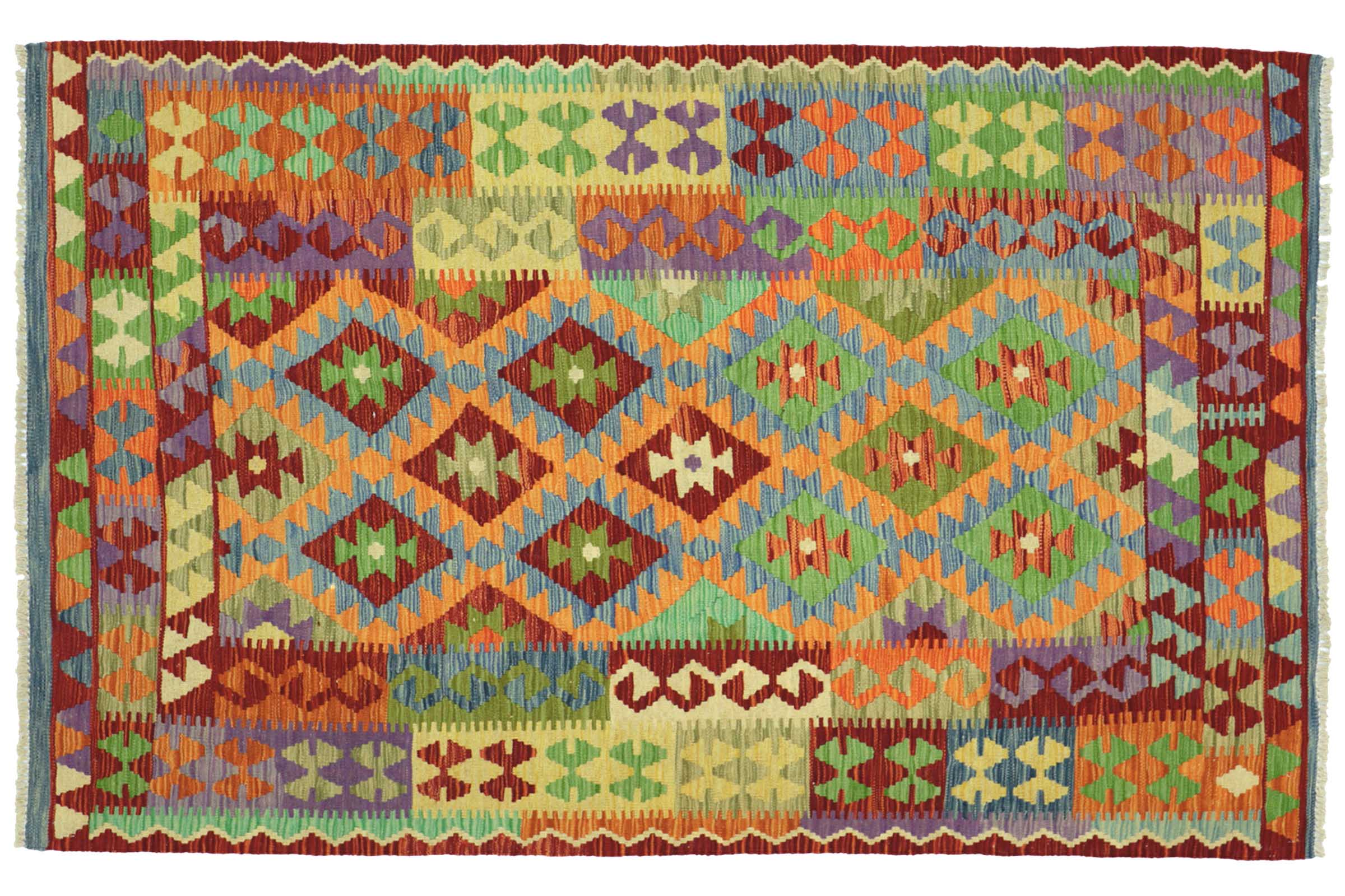 Afghan Maimana Kelim Bunt 140x200 Handgewebt Teppich Bunt Geometrisch Orient