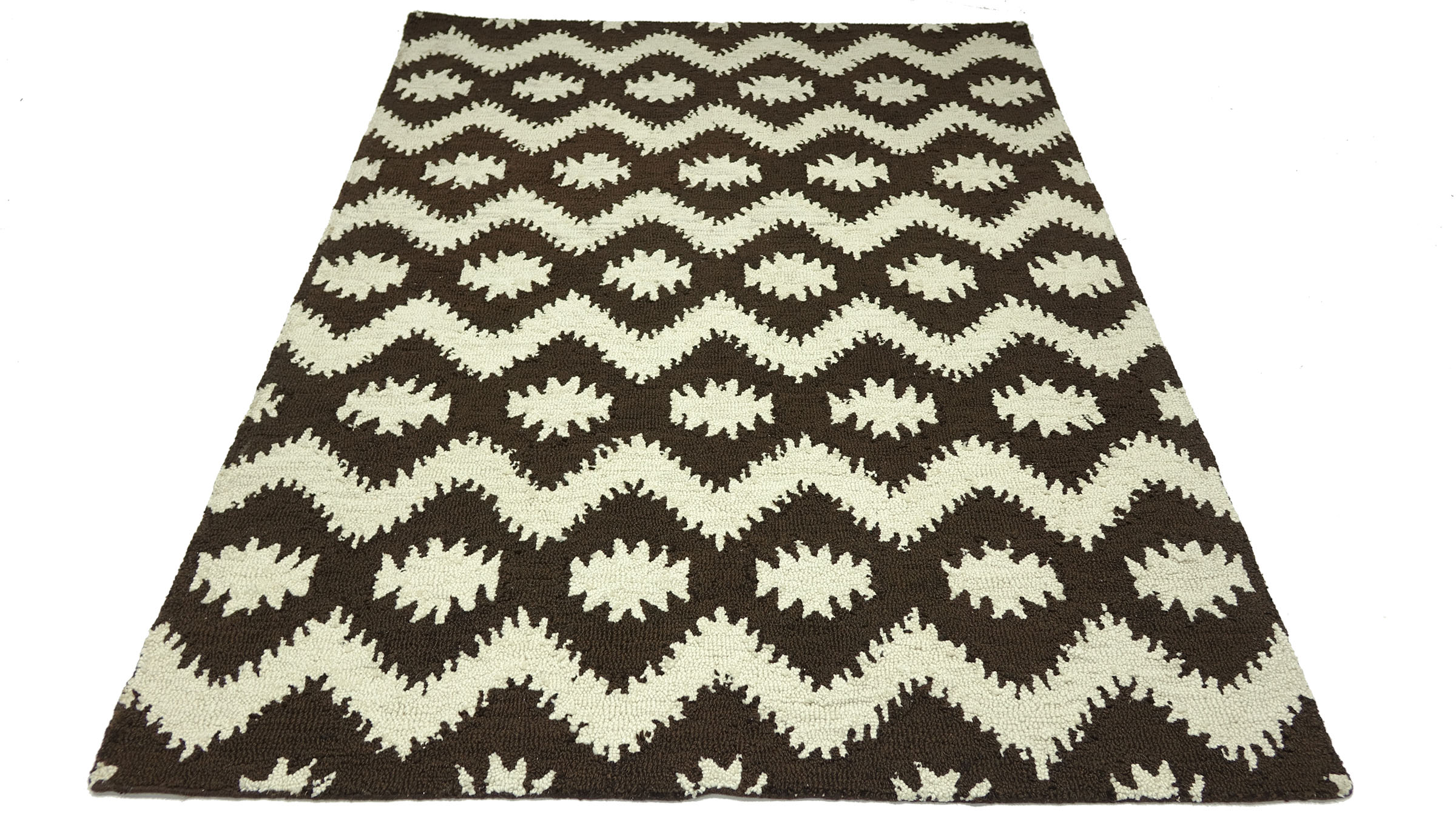 Handgefertigter Teppich 100x150 Braun Durchgemustert Handarbeit Handtuft Modern