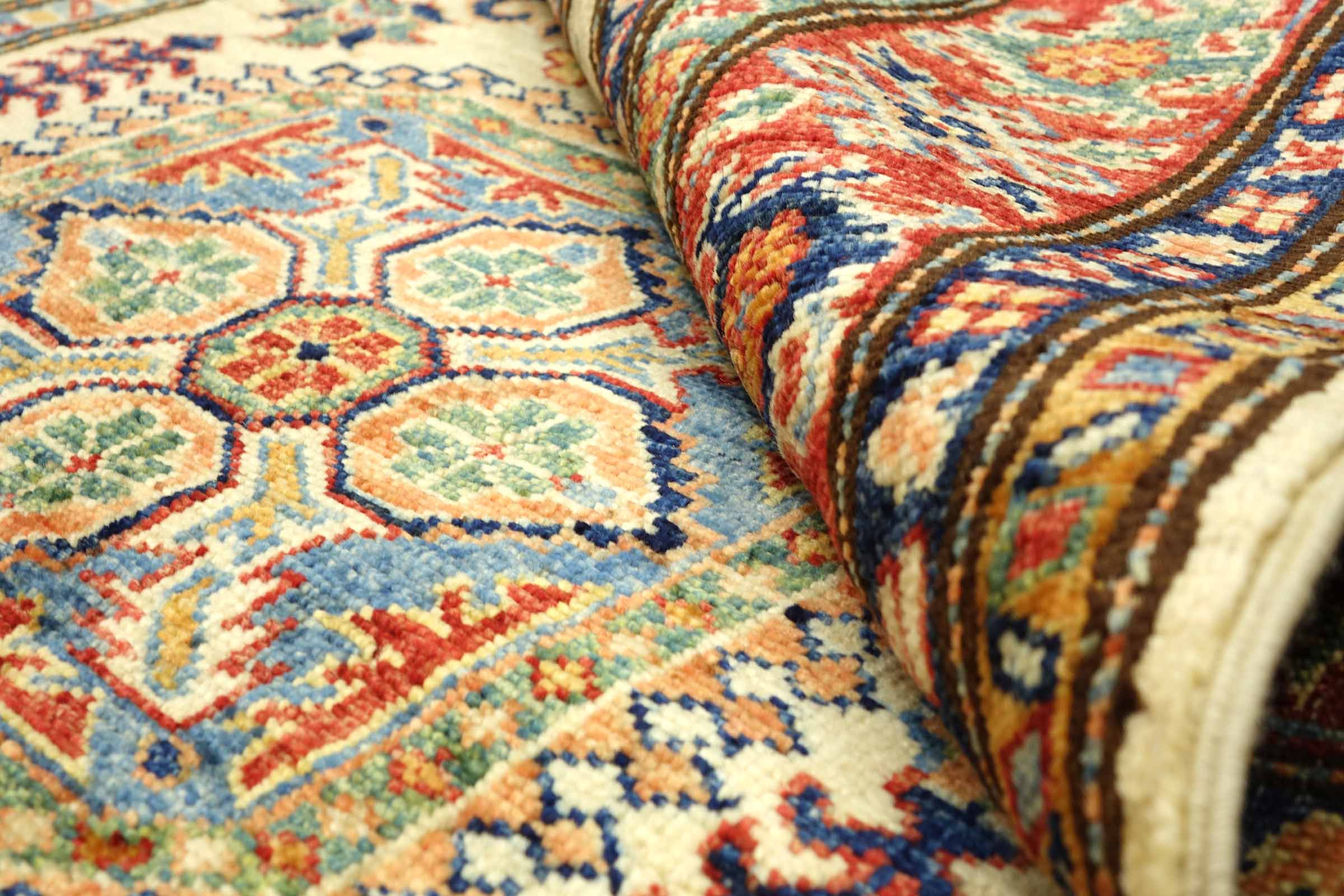 Afghan Kazak Fein 100x150 Handgeknüpft Orientteppich Beige Umrandung Wolle