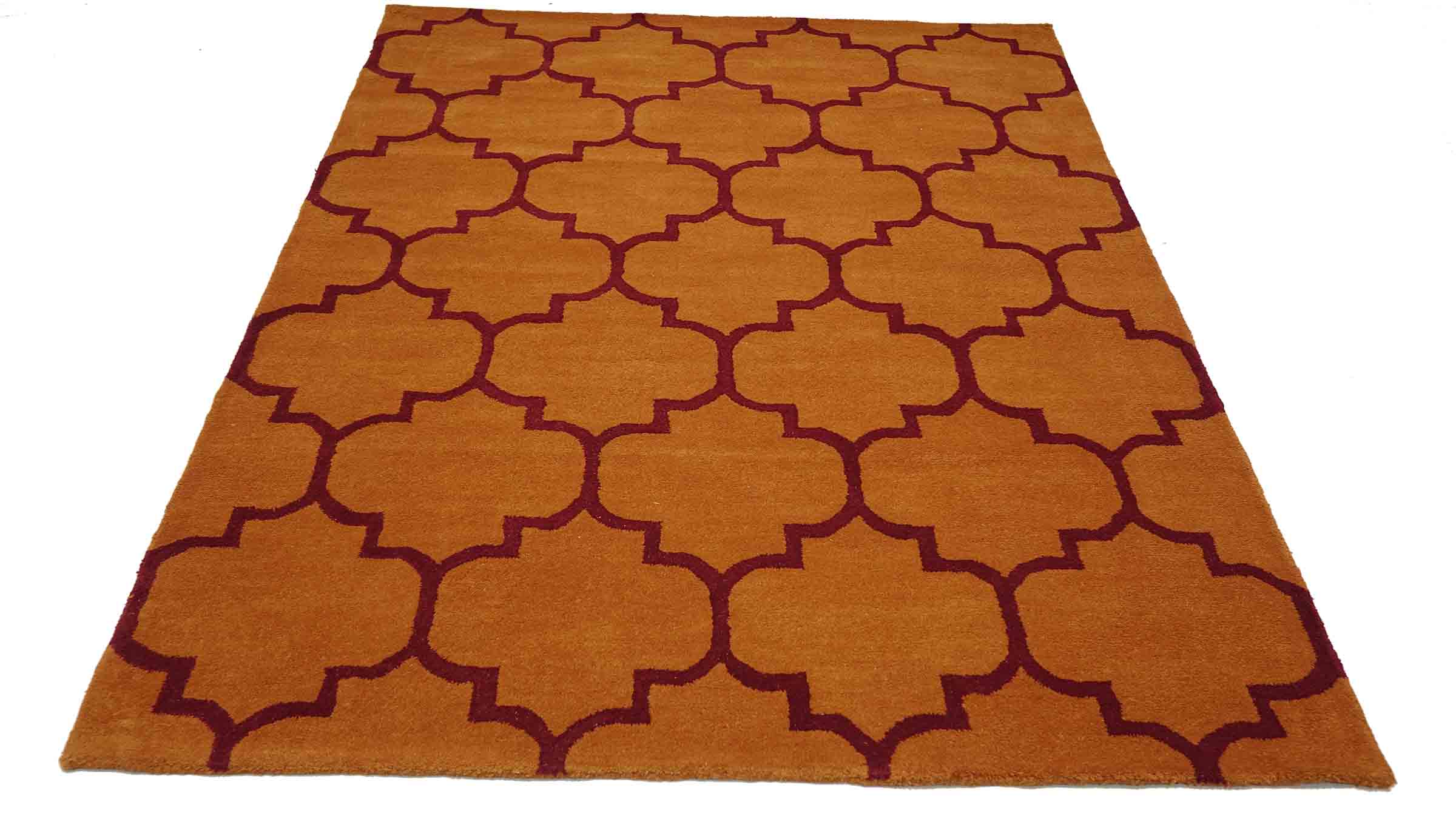 Handgefertigter moderner Wollteppich 160x230 Orange Ornamente Handarbeit Handtuft