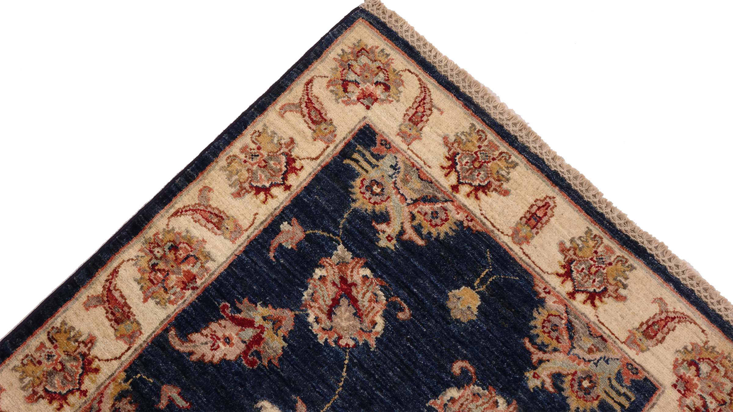 Chobi Ziegler Teppich 80x190 Handgeknüpft Blau Floral Orientalisch UNIKAT Kurzflor