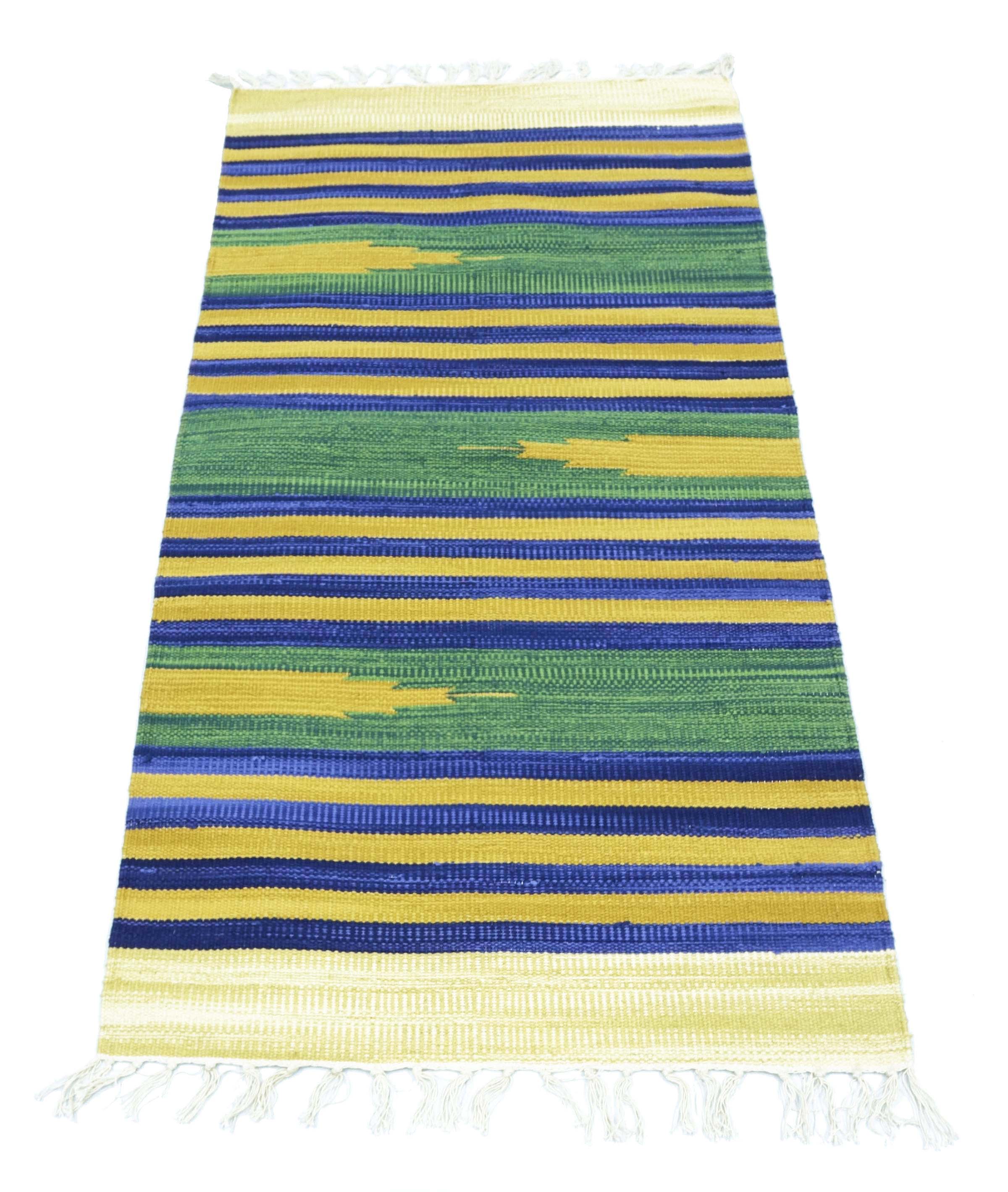 Knallbunter Kelim Teppich 60x120 Handgewebt Mehrfarbig Streifen Handarbeit Gewebt