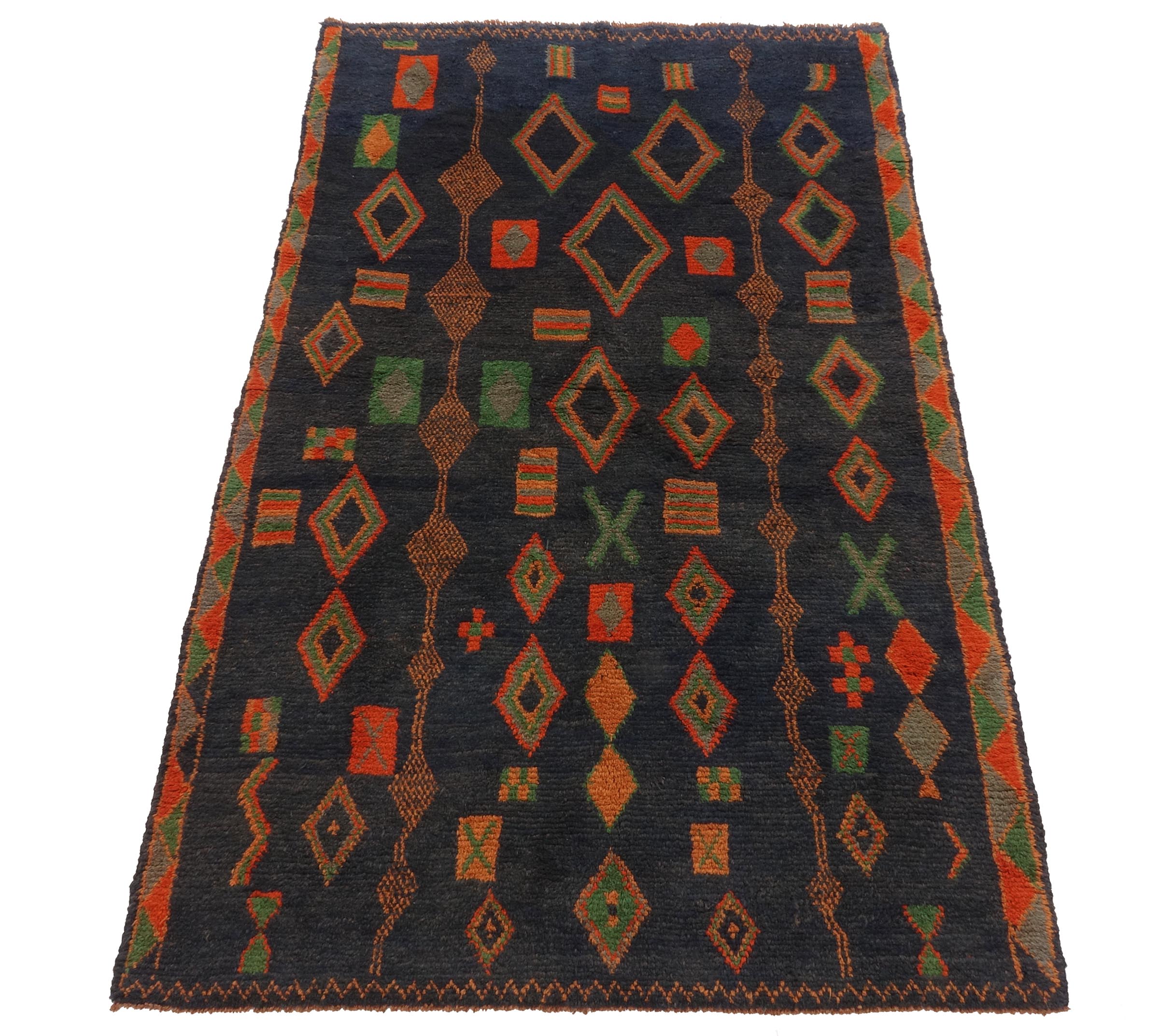 Gabbeh Nomadenmuster Teppich 120x180 Handgeknüpft Blau Streifen Orientalisch UNIKAT