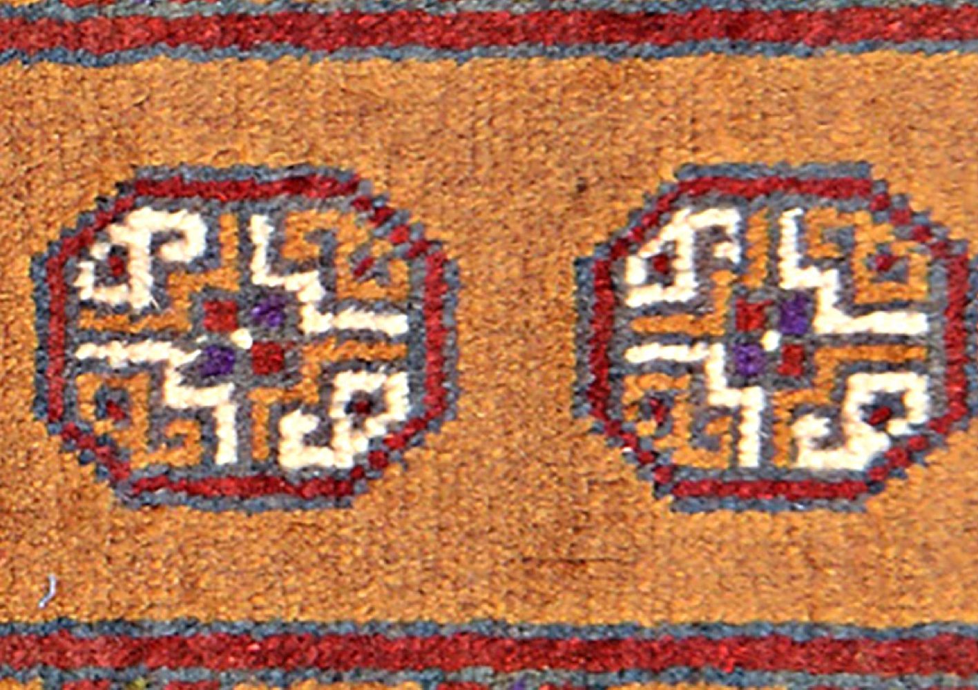 Afghan Aqcha Poshti Teppich 40x60 Handgeknüpft Braun Geometrisch Orient Kurzflor