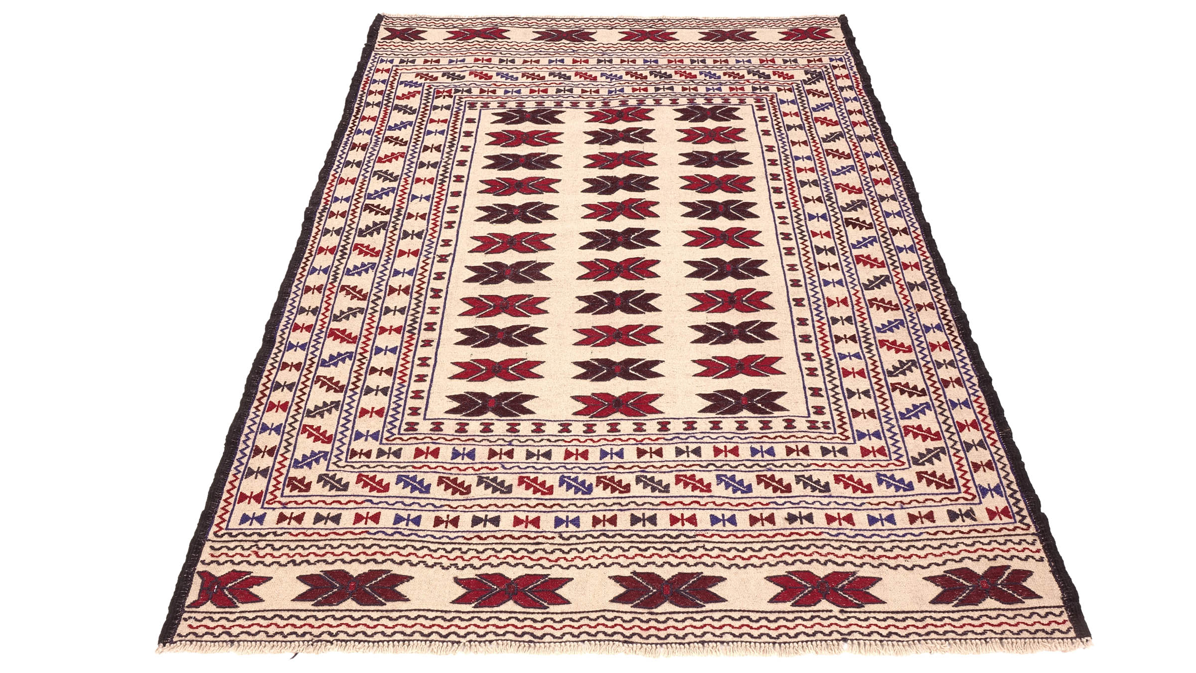 Afghan Kelim Gol Barjasta Teppich 120x180 Handgewebt Beige Geometrisch Handarbeit