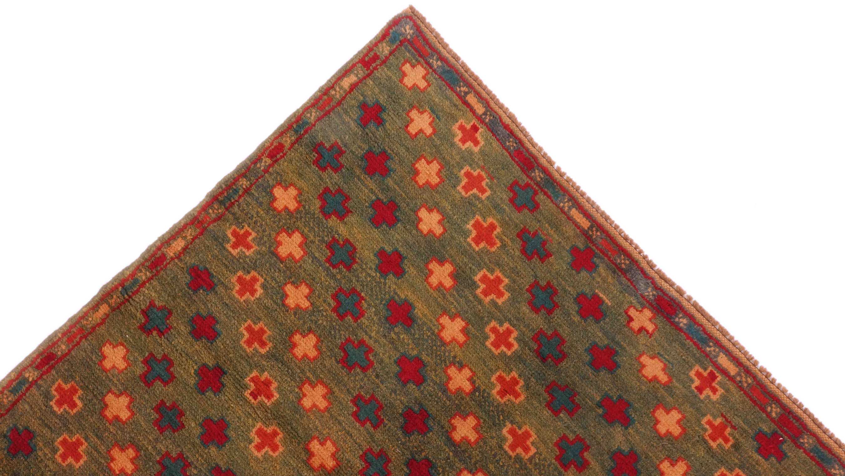 Gabbeh Teppich 110x180 Handgeknüpft Dunkelgrün Durchgemustert Orientalisch UNIKAT
