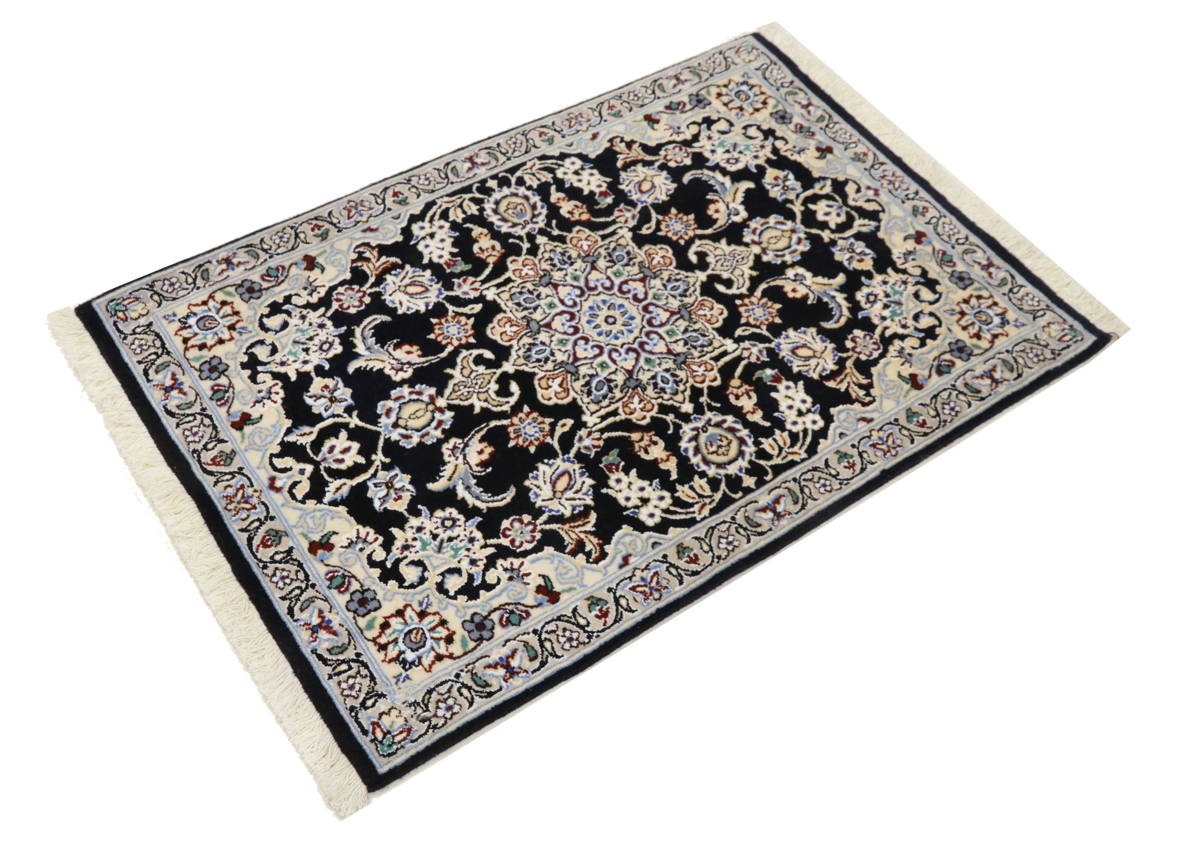 Perserteppich Nain 9LA 60x90 Handgeknüpft Dunkelblau Floral Orientalisch UNIKAT