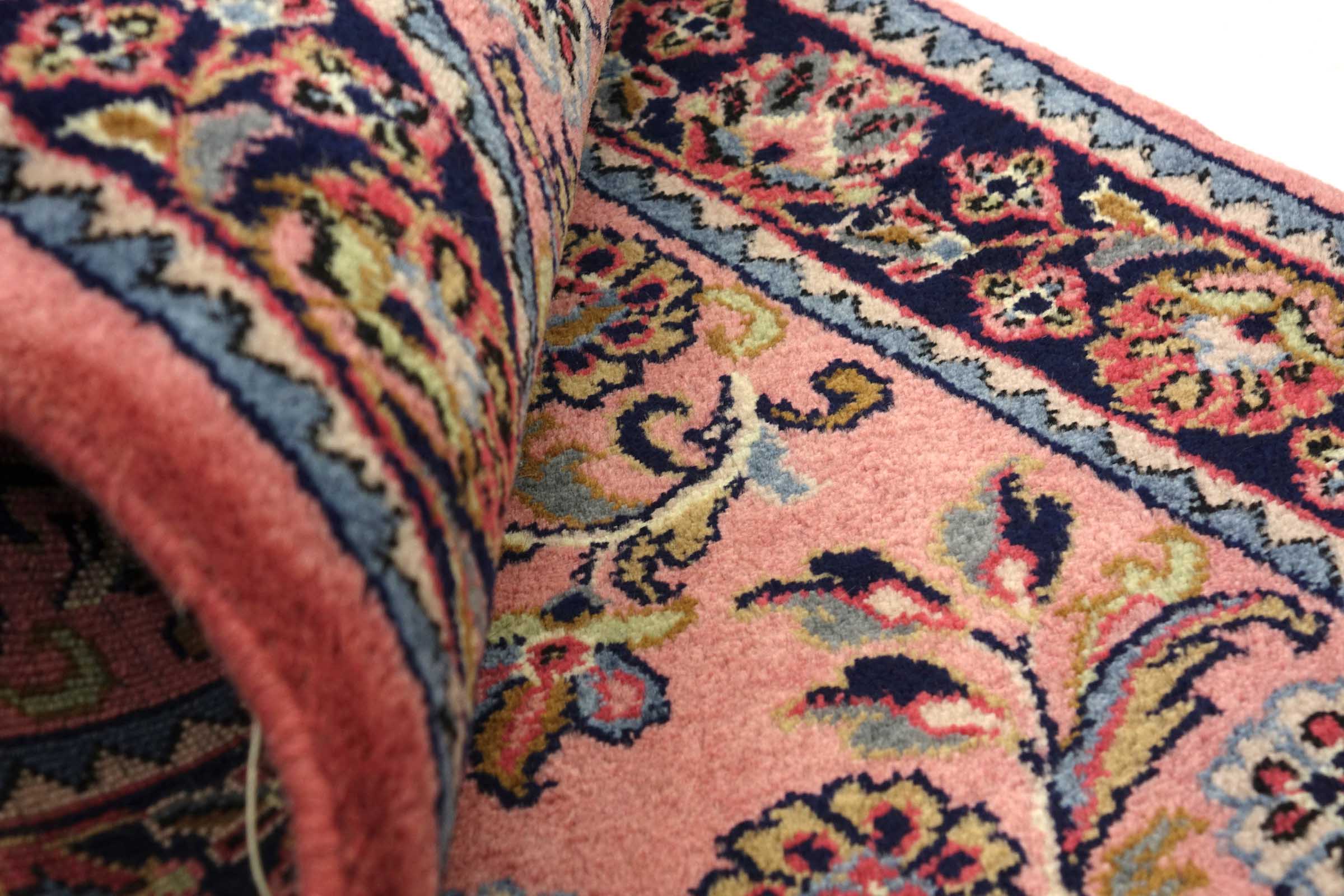 Sarough Teppich 70x140 Handgeknüpft Rosa Floral Wolle Kurzflor Rug