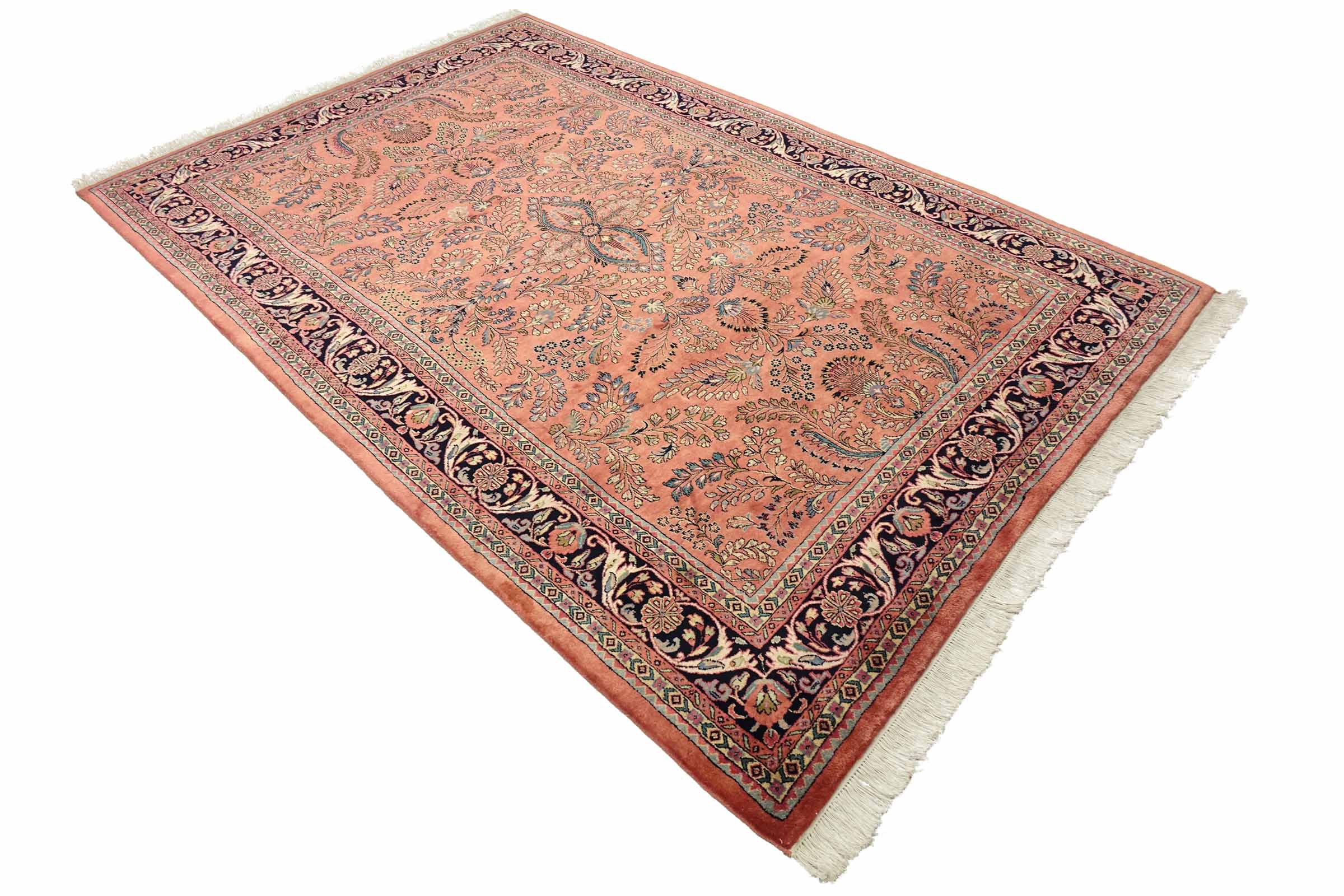 Sarough Teppich 200x300 Handgeknüpft Rosa Floral Wolle Kurzflor Rug