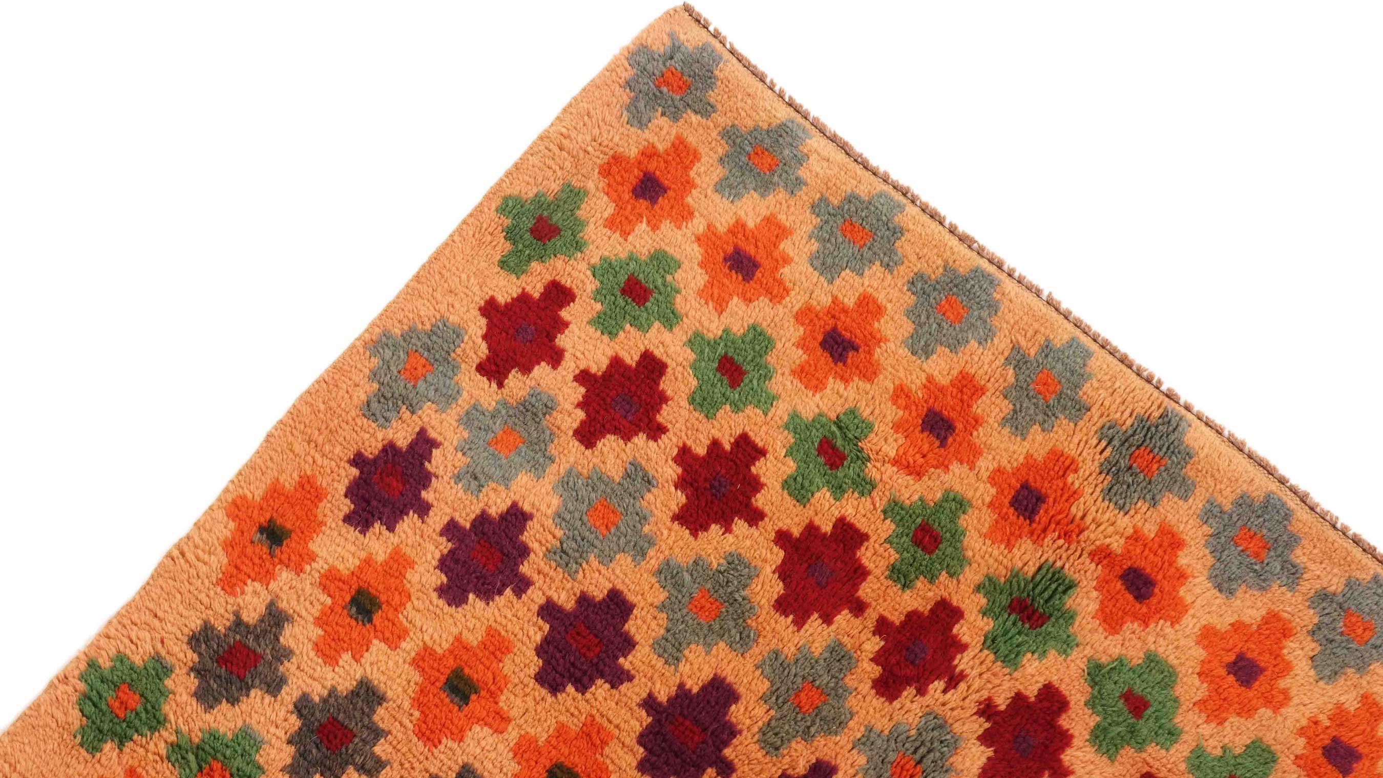 Gabbeh Teppich 120x180 Handgeknüpft Goldgelb Durchgemustert Orientalisch UNIKAT