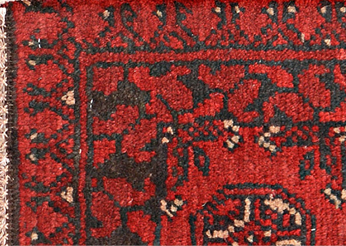 Afghan Aqcha Poshti Teppich 40x60 Handgeknüpft Rot Geometrisch Orient Kurzflor