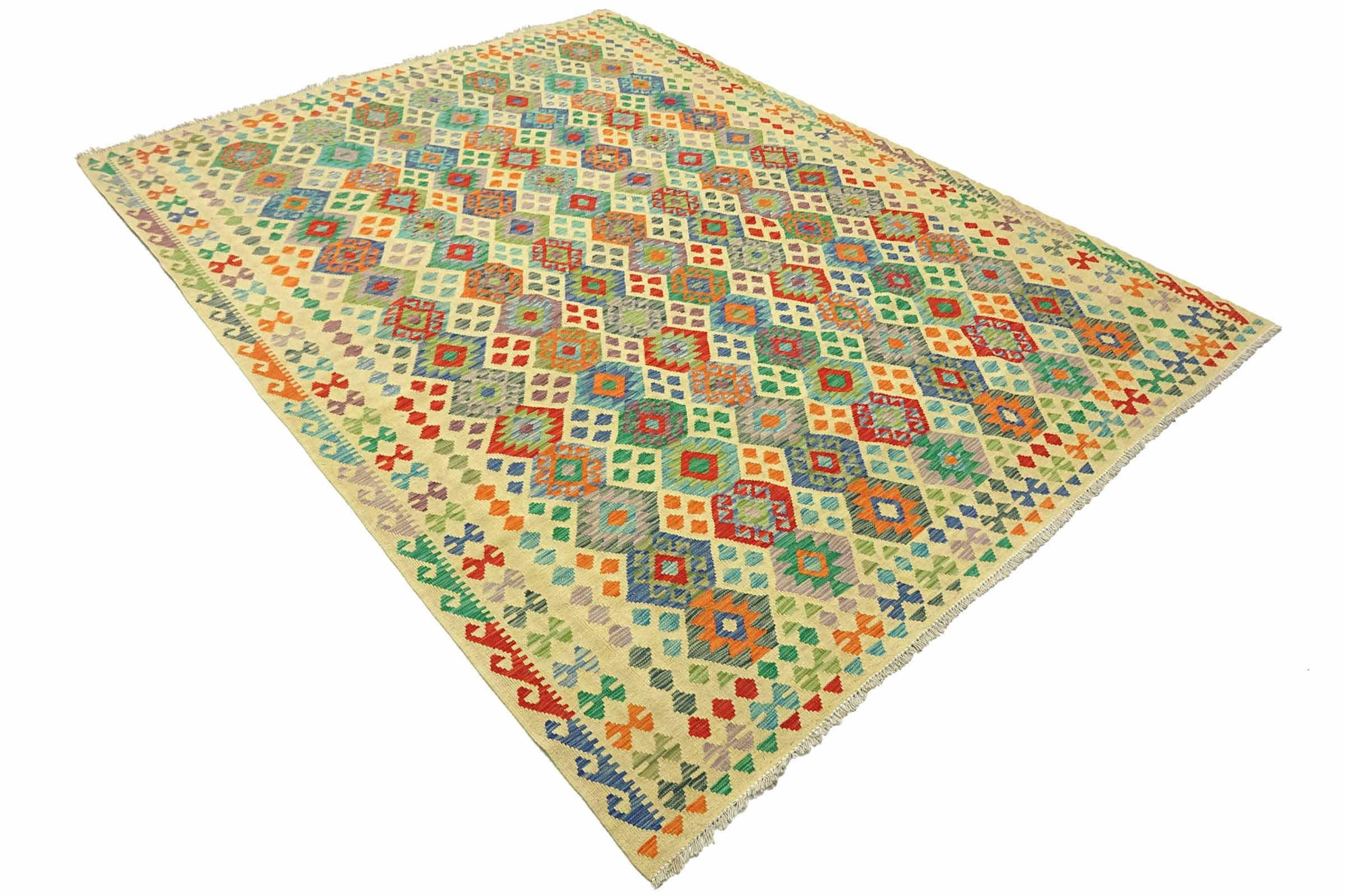 Afghan Maimana Kelim Bunt 250x350 Handgewebt Teppich Bunt Geometrisch Orient