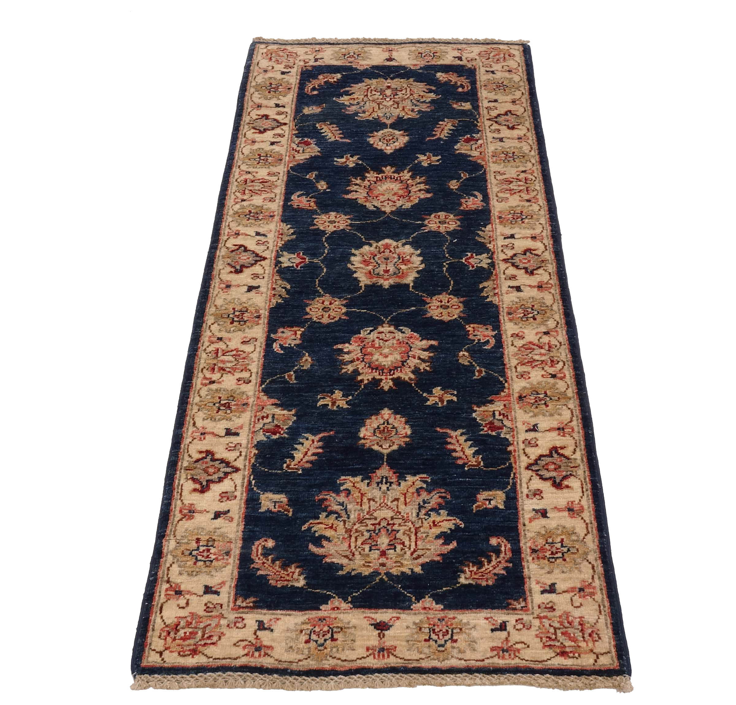 Chobi Ziegler Teppich 60x180 Handgeknüpft Läufer Blau Floral Orientalisch UNIKAT