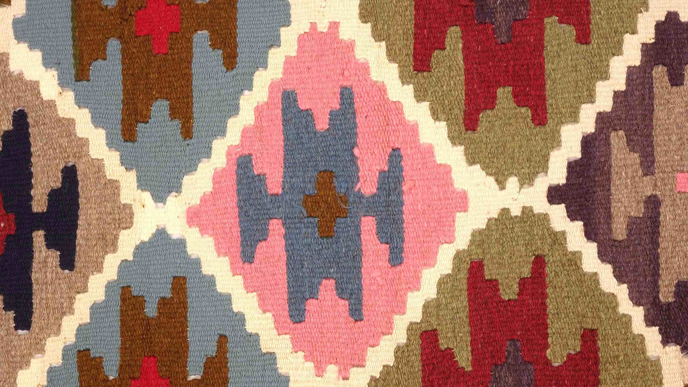 Perserteppich Kelim Ardebil 100x140 Handgewebt Rosa Geometrisch Handarbeit Zimmer