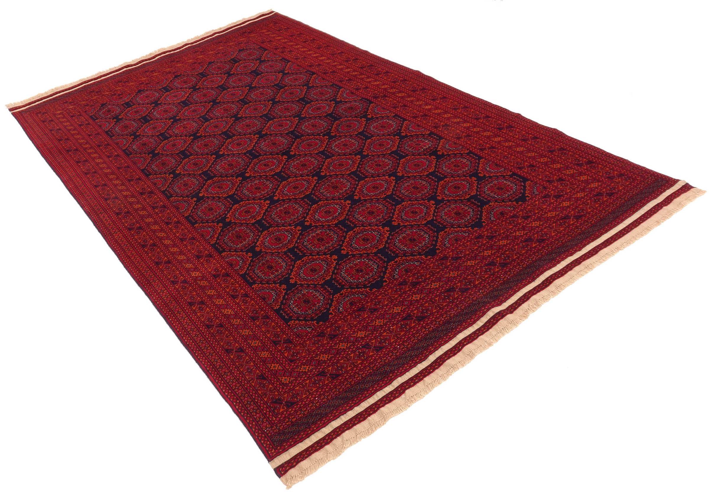 Afghanischer Teppich Sarough 200x300 Handgeknüpft Rot Geometrisch Orientalisch UNIKAT