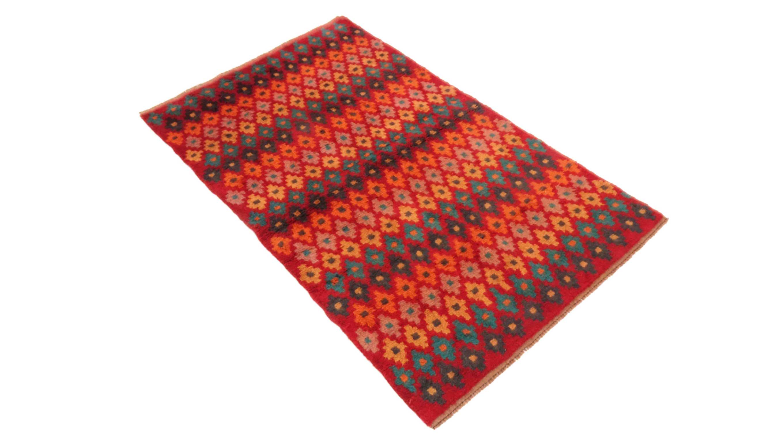 Gabbeh Teppich 110x170 Handgeknüpft Rot Streifen Orientalisch UNIKAT Kurzflor