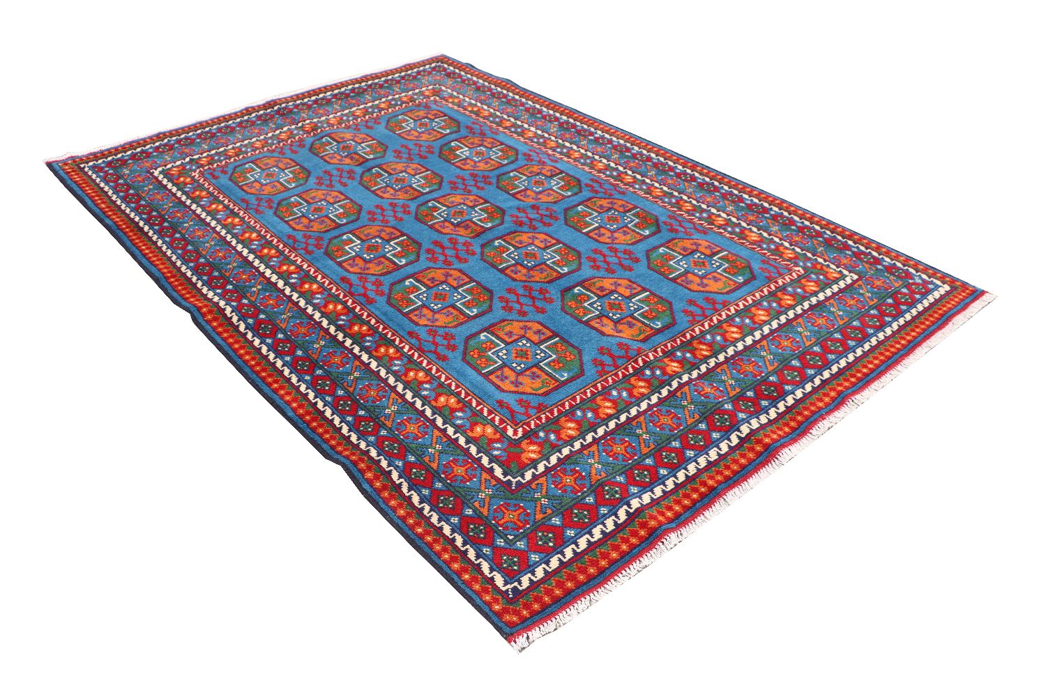 Afghan Akcha Rang Dar Teppich 170x240 Handgeknüpft Blau Durchgemustert Orient Kurzflor