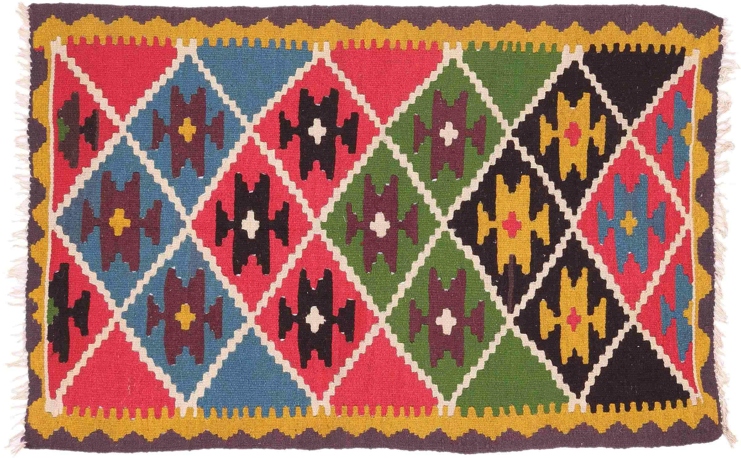 Perserteppich Kelim Ardebil 90x150 Handgewebt Blau Geometrisch Handarbeit Zimmer