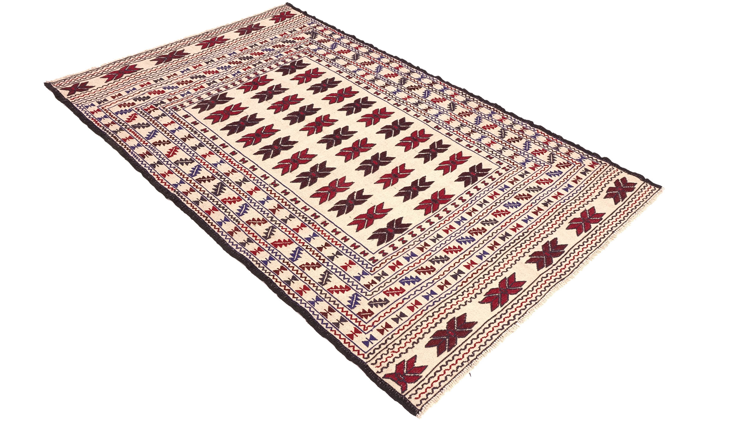 Afghan Kelim Gol Barjasta Teppich 120x180 Handgewebt Beige Geometrisch Handarbeit